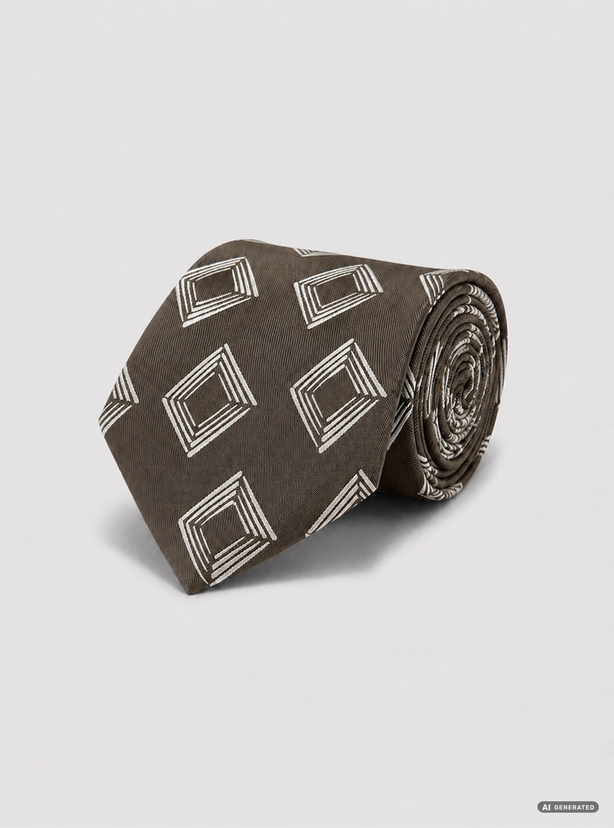 Geometric pattern silk twill tie, BROWN
