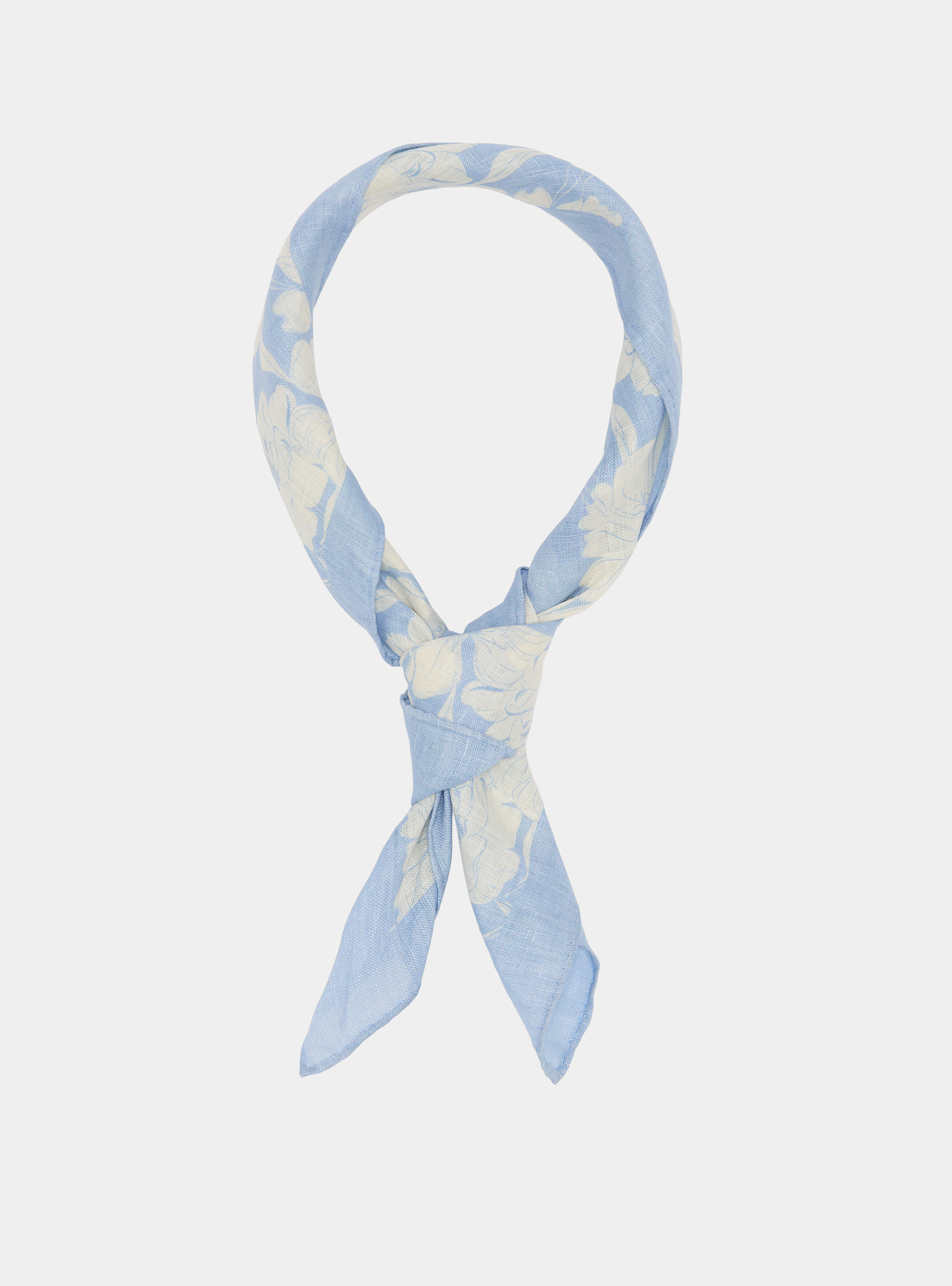 Floral pattern linen foulard, LIGHT BLUE