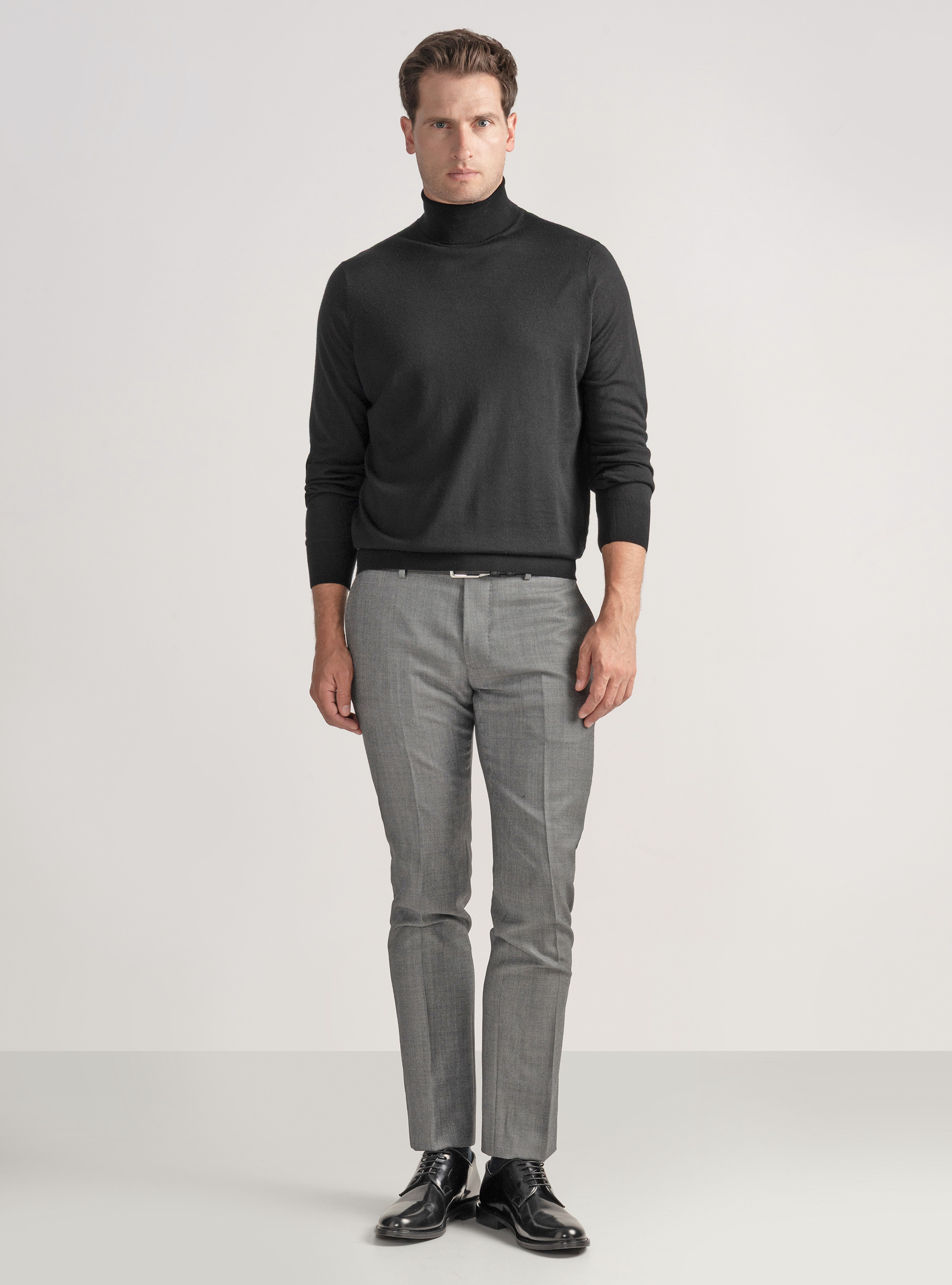 Turtleneck in pure extra-fine merino wool, BLACK
