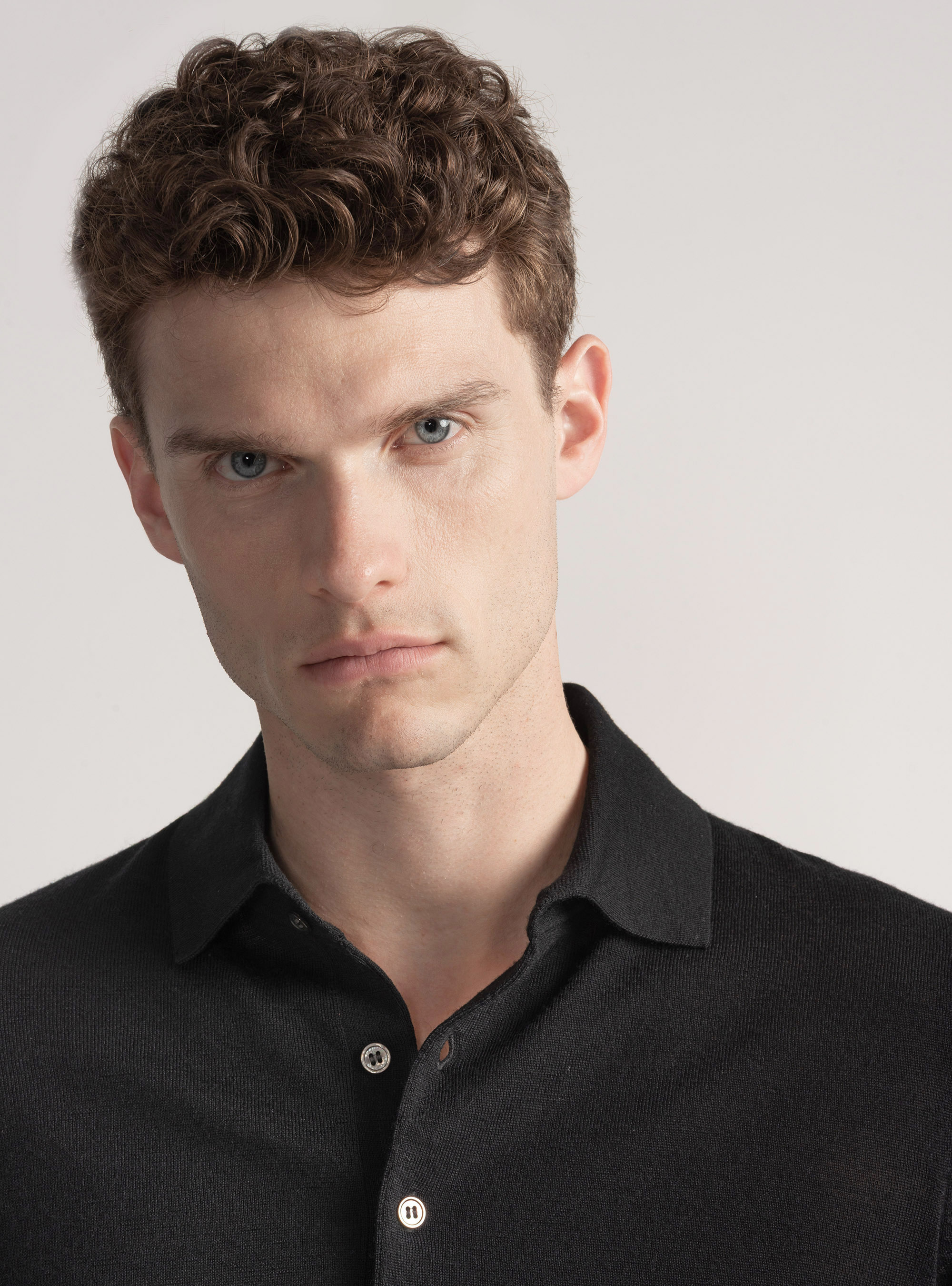 Extra-fine merino wool polo shirt, BLACK
