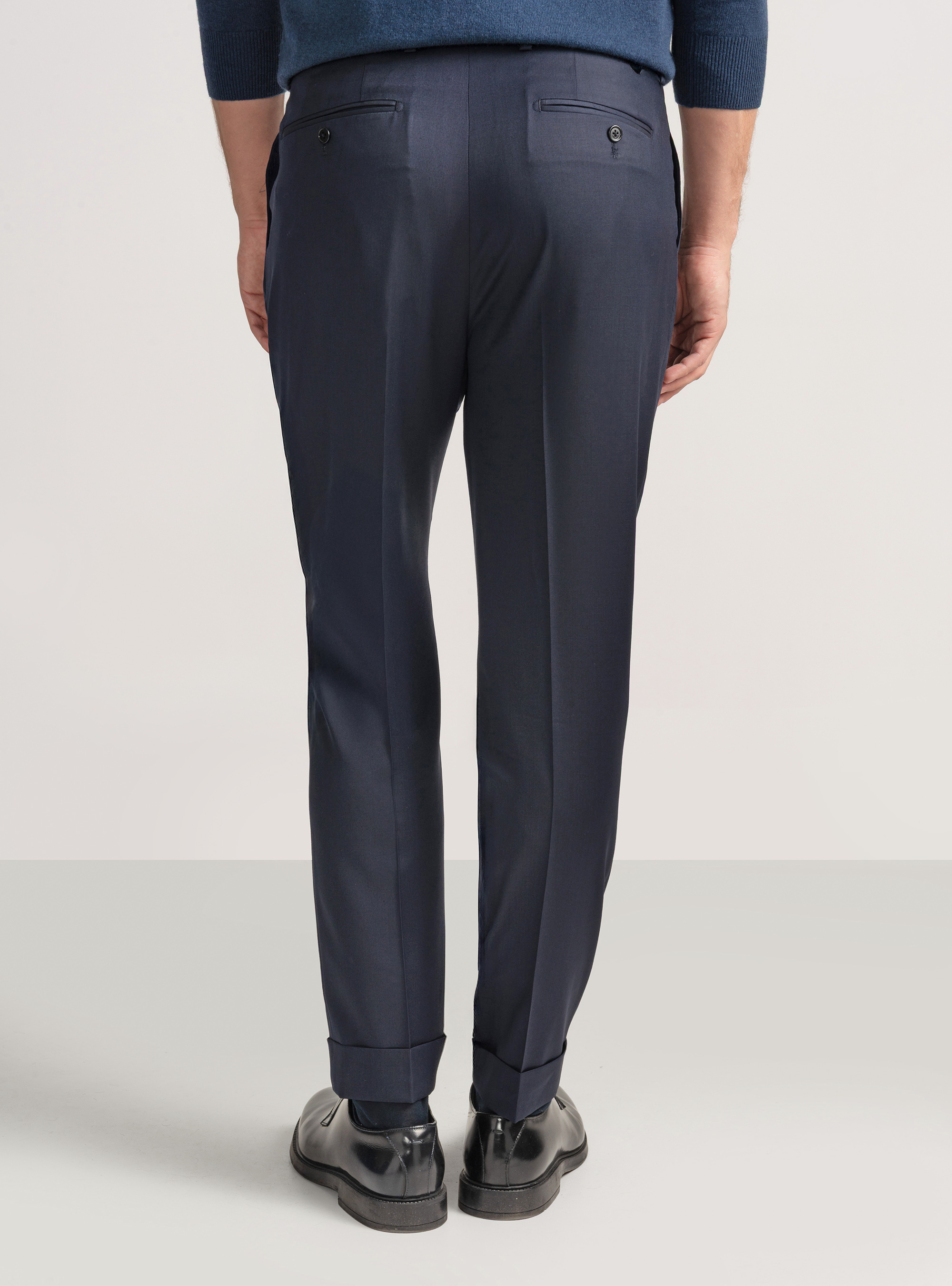 Trousers with pleats for double-breasted suit in superfine 110's Reda wool, NAVY BLUE