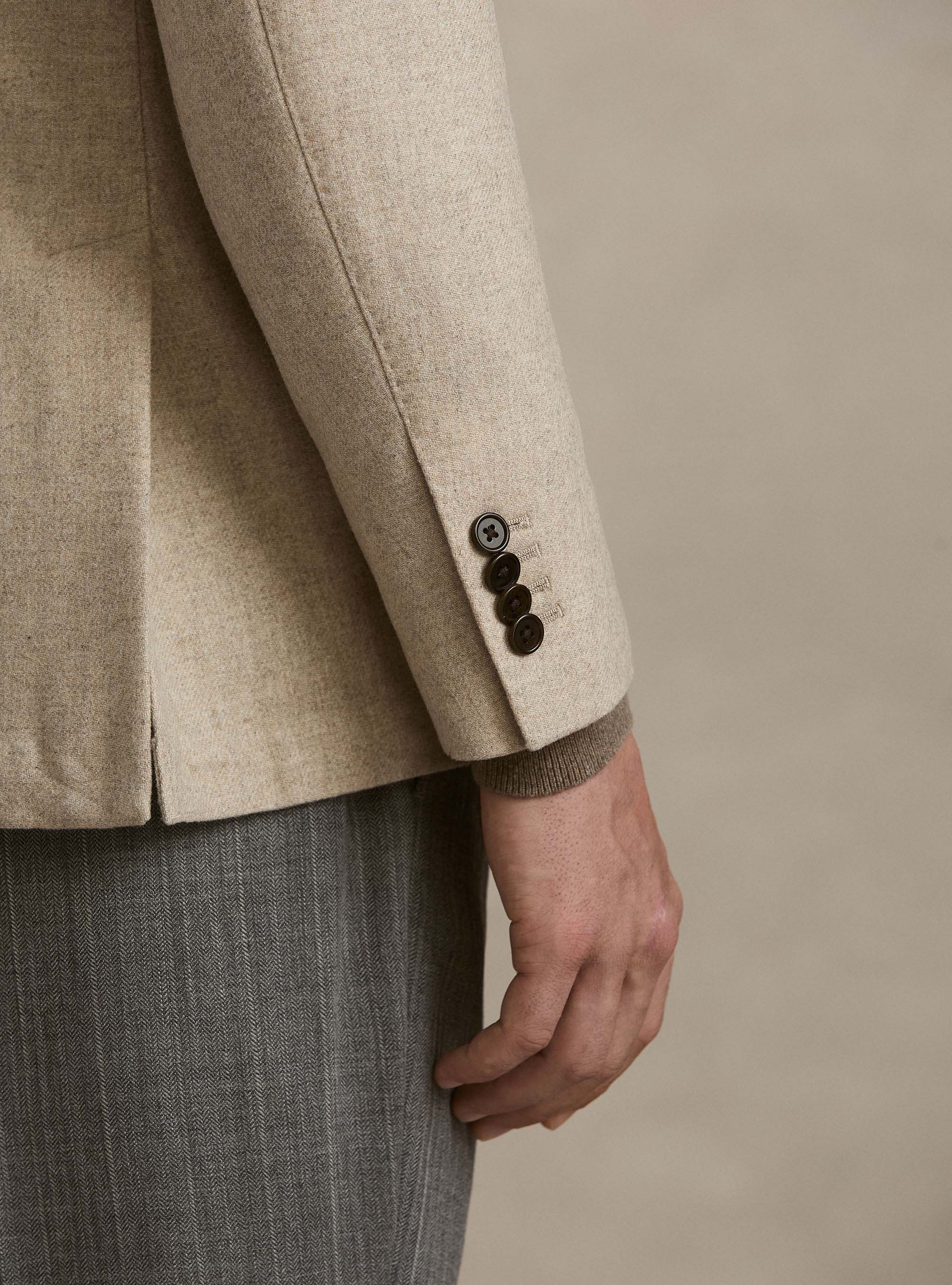 Single-Breasted Wool-Blend Flannel Blazer, SAND