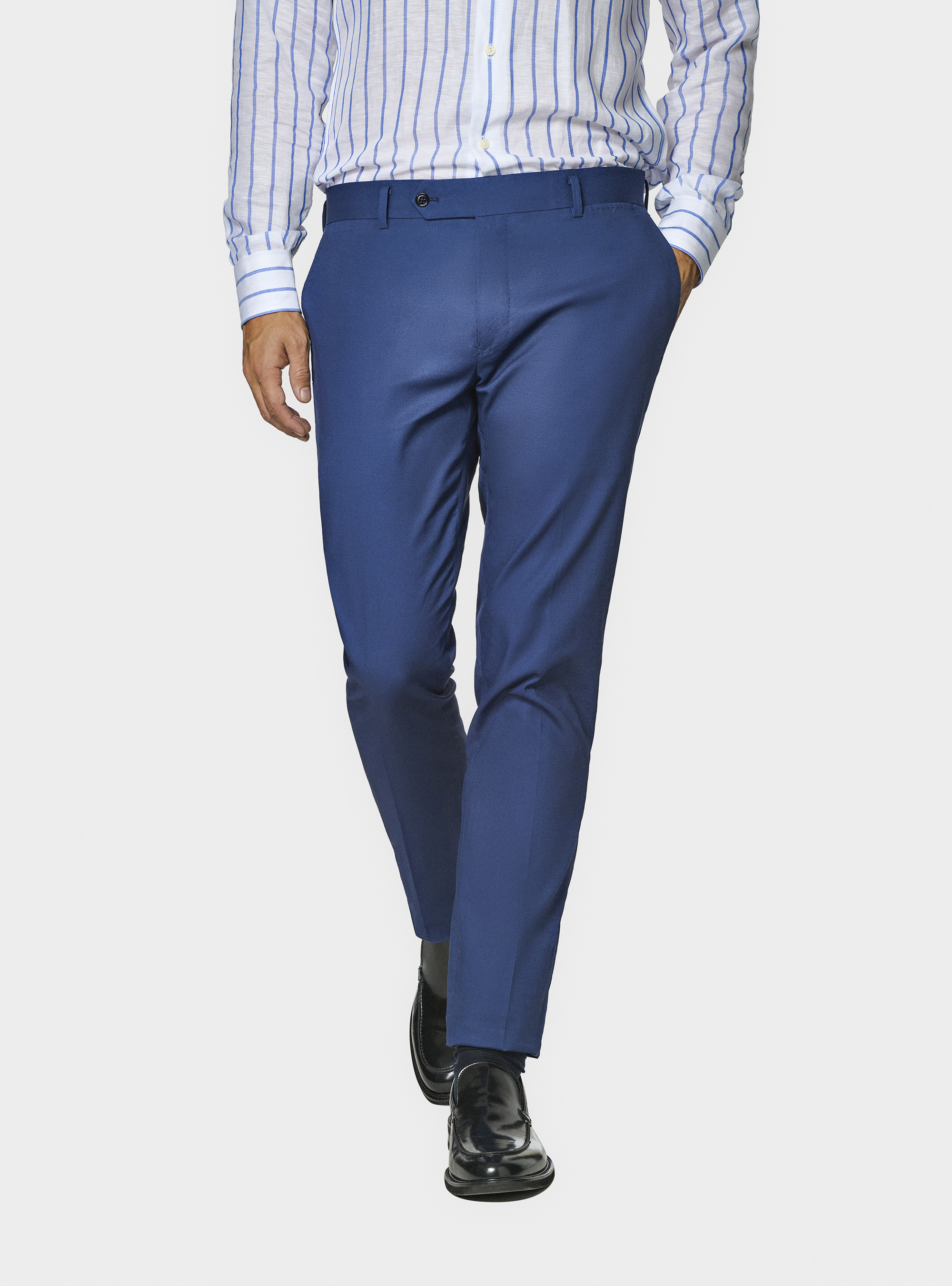 Pantal&oacute;n de traje de algod&oacute;n, AZUL MEDIO