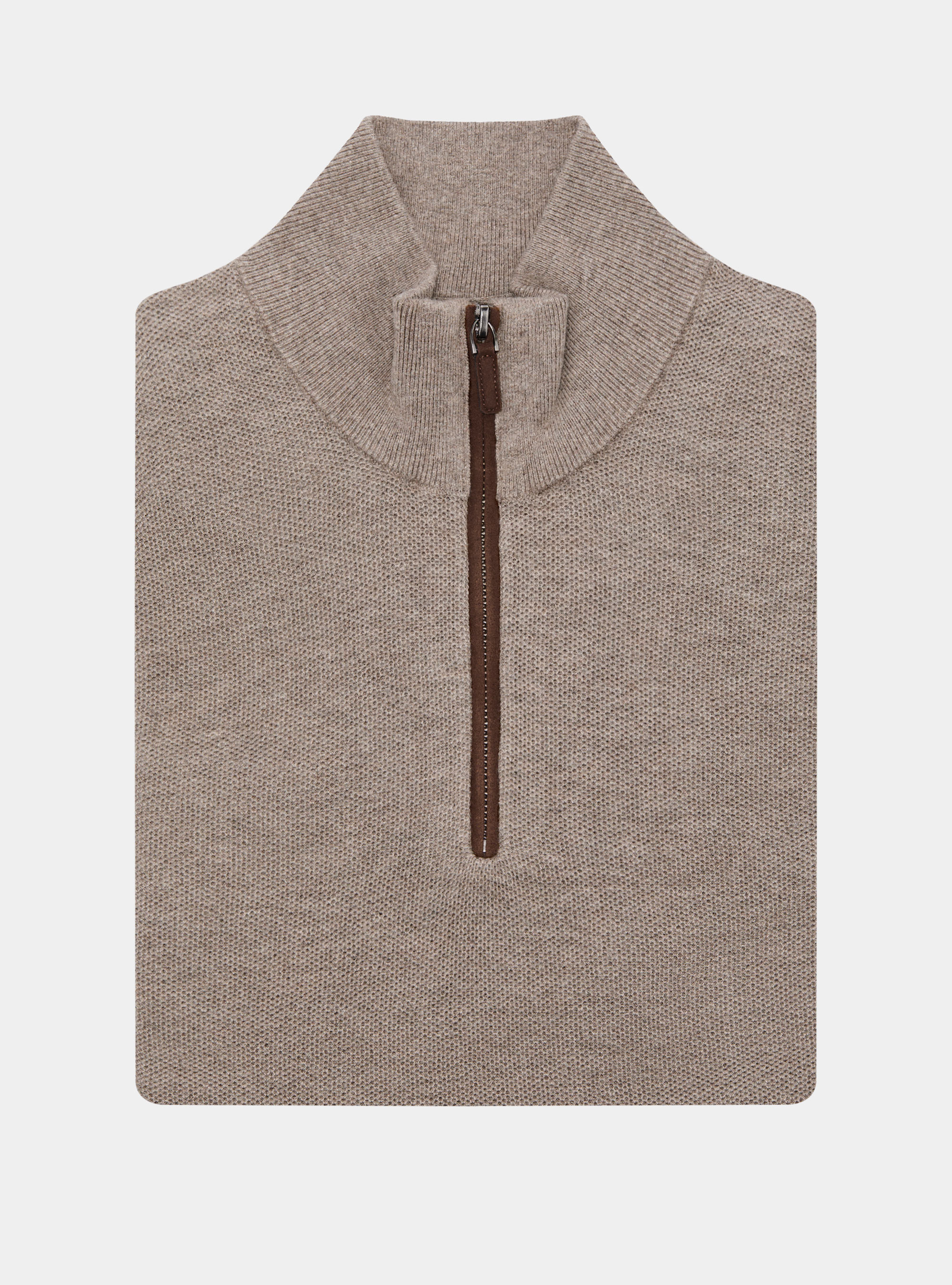 Cotton cashmere honeycomb mock neck sweater, MUD