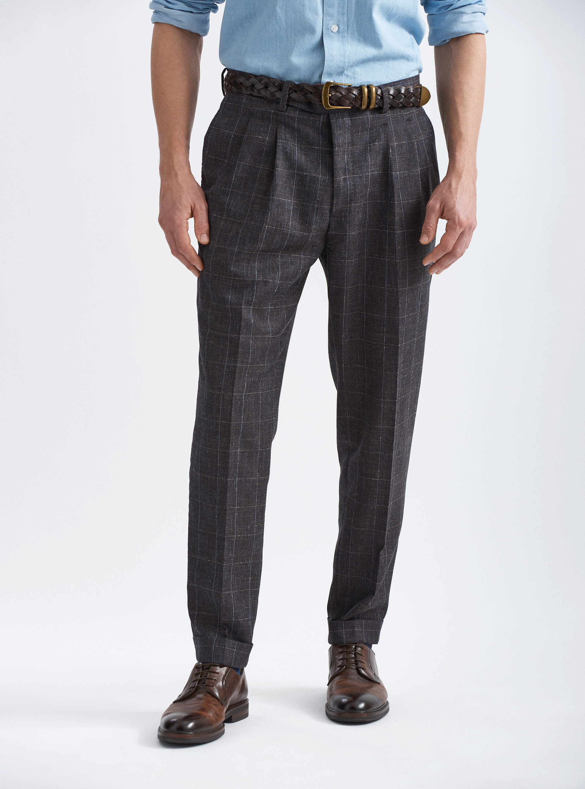 Marlane wool blend checked suit trousers, BROWN