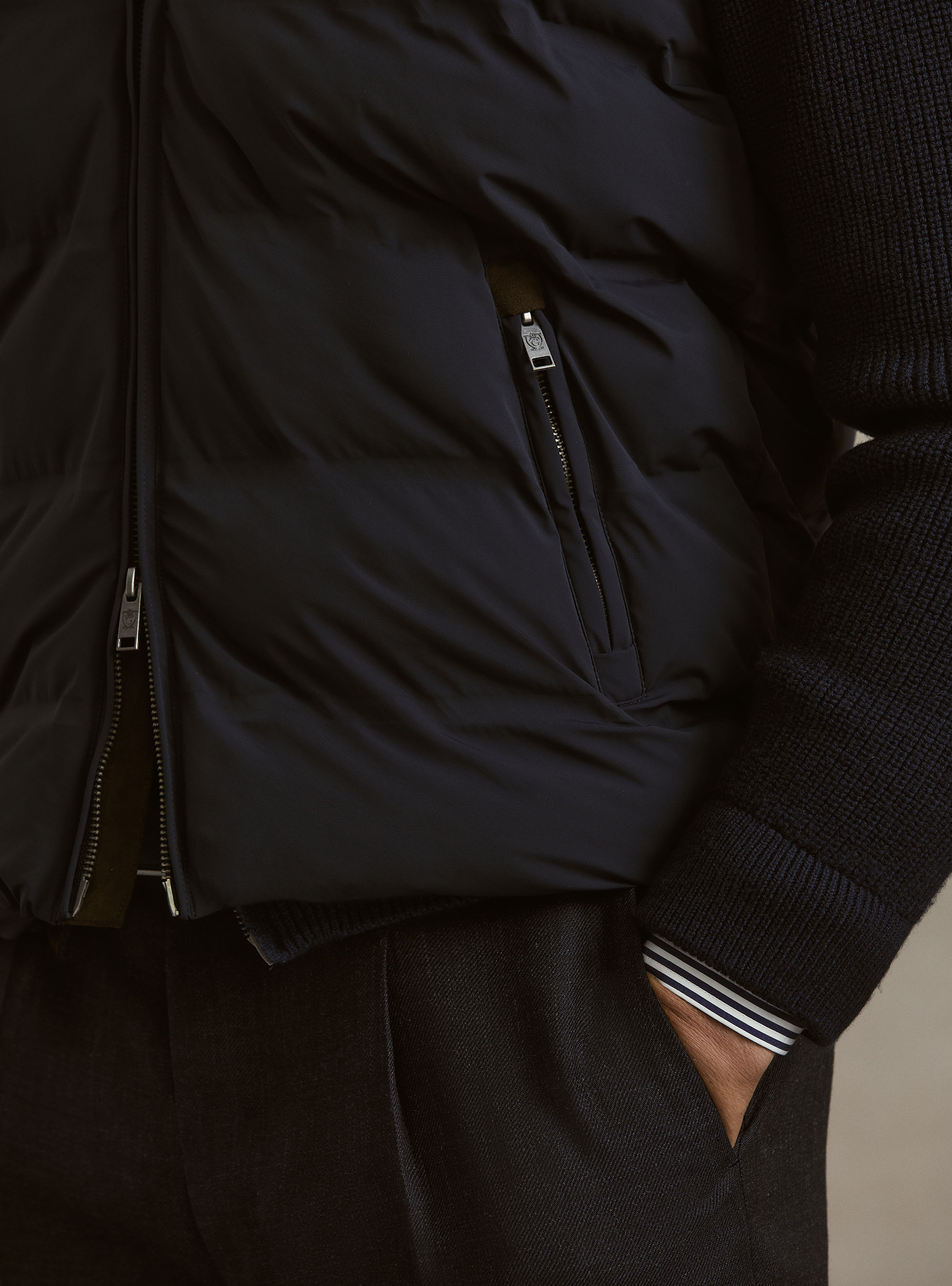 Bomber termosaldato con maniche in lana, BLU NAVY