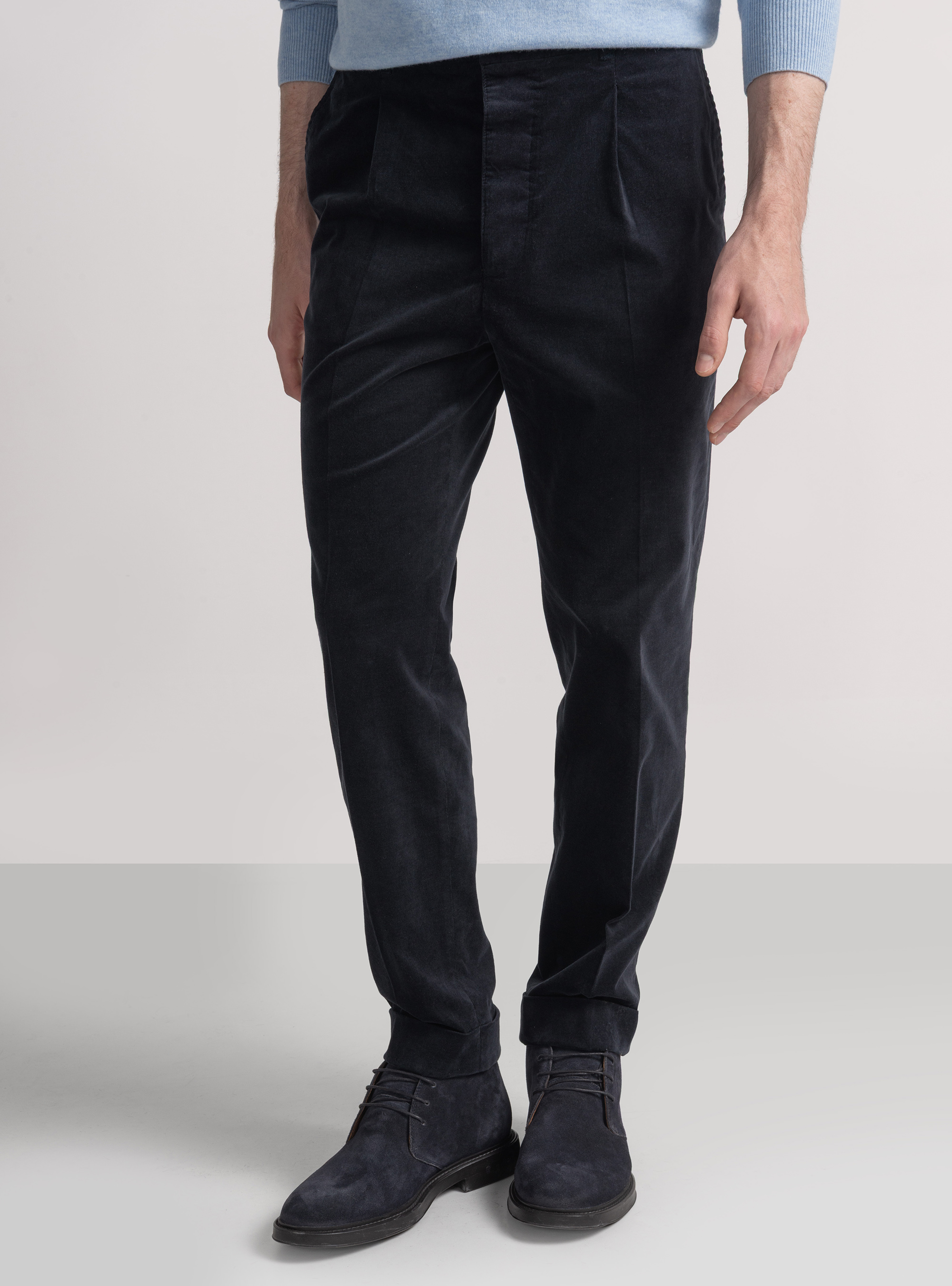 Corduroy milleraies striped elastic trousers, NAVY BLUE