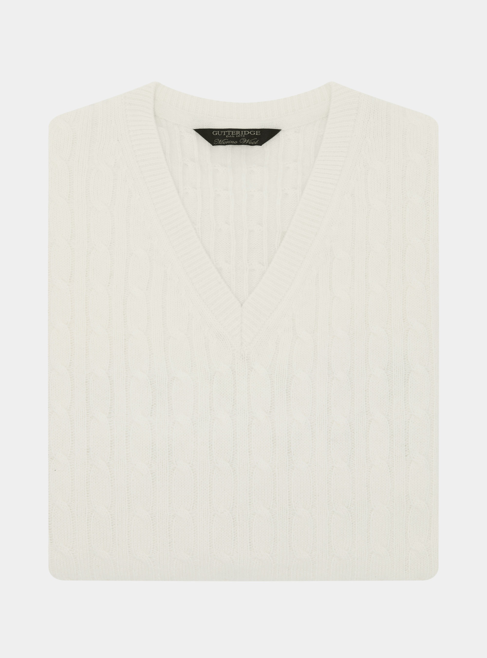 Merino wool V-neck sweater with braid, WHITE