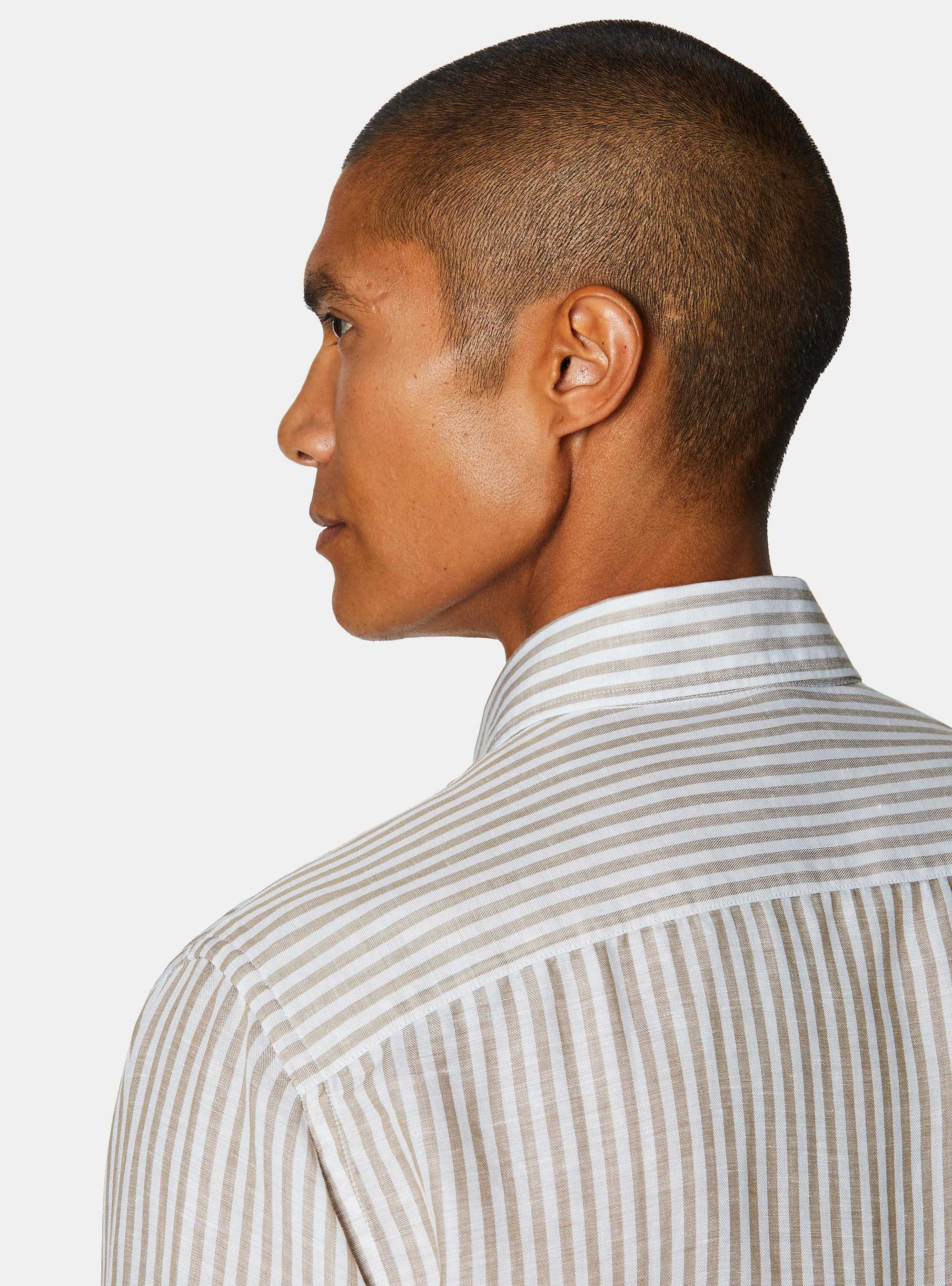 Linen blend striped shirt, SAND