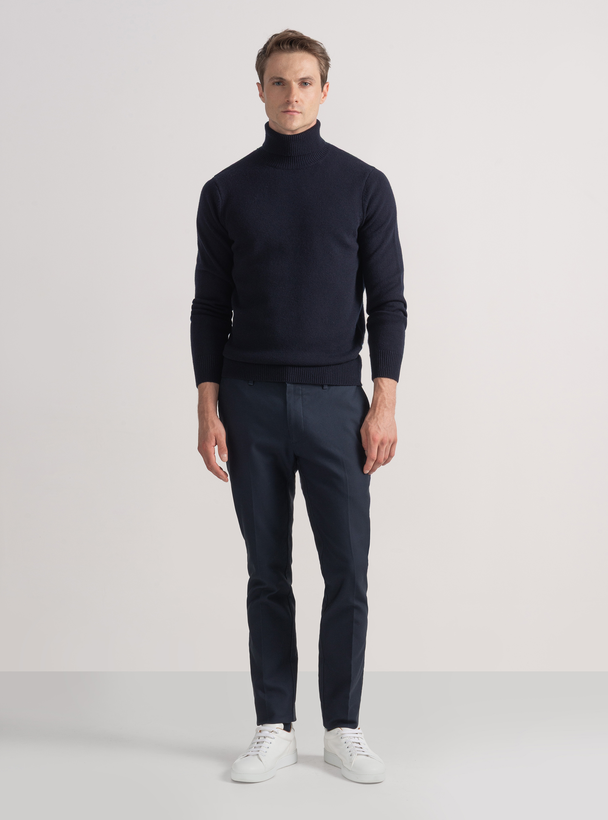 Maglia collo alto in lana merino, BLU NAVY