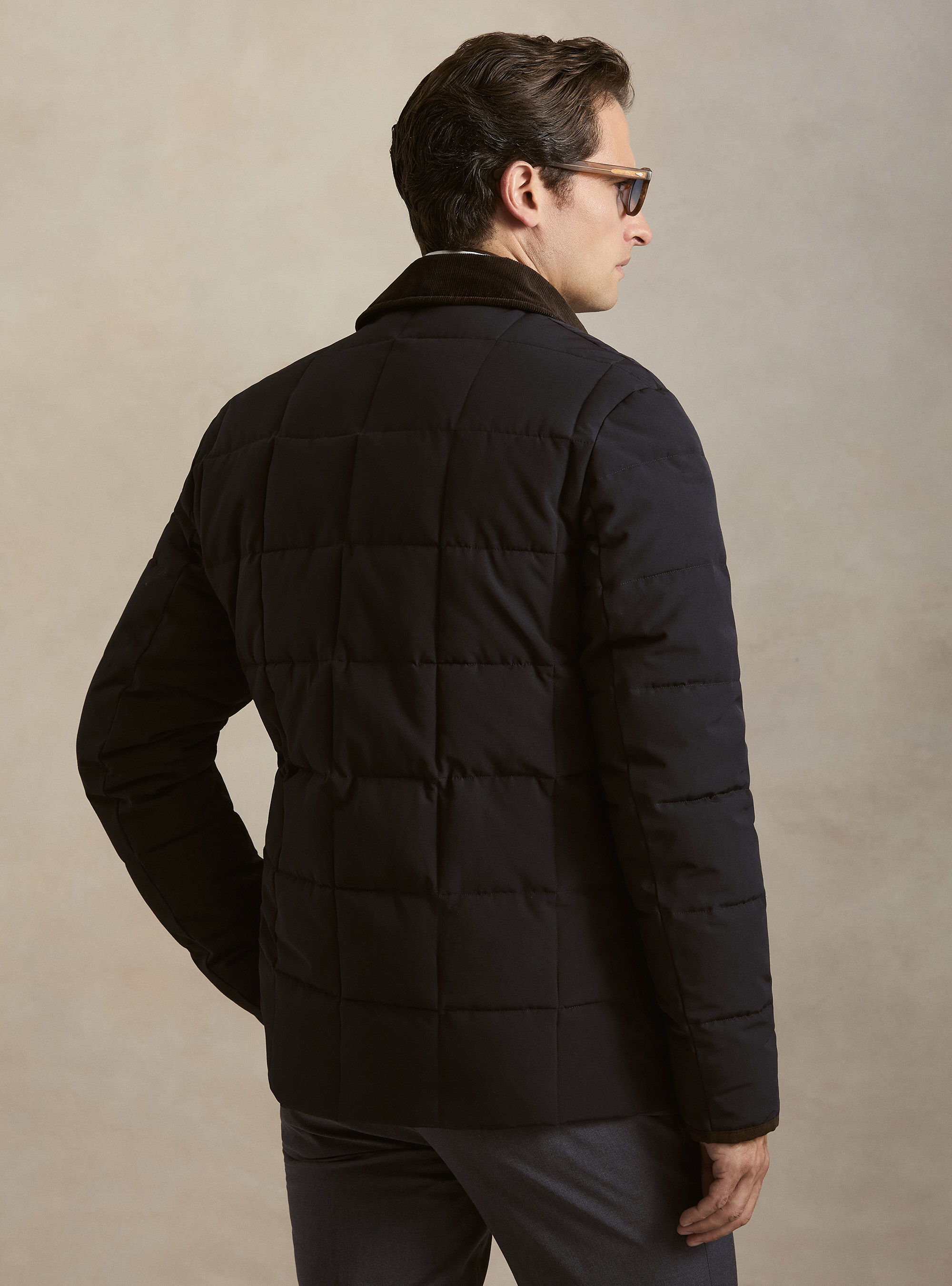 Classic quilted shirt-collar jacket, NAVY BLUE