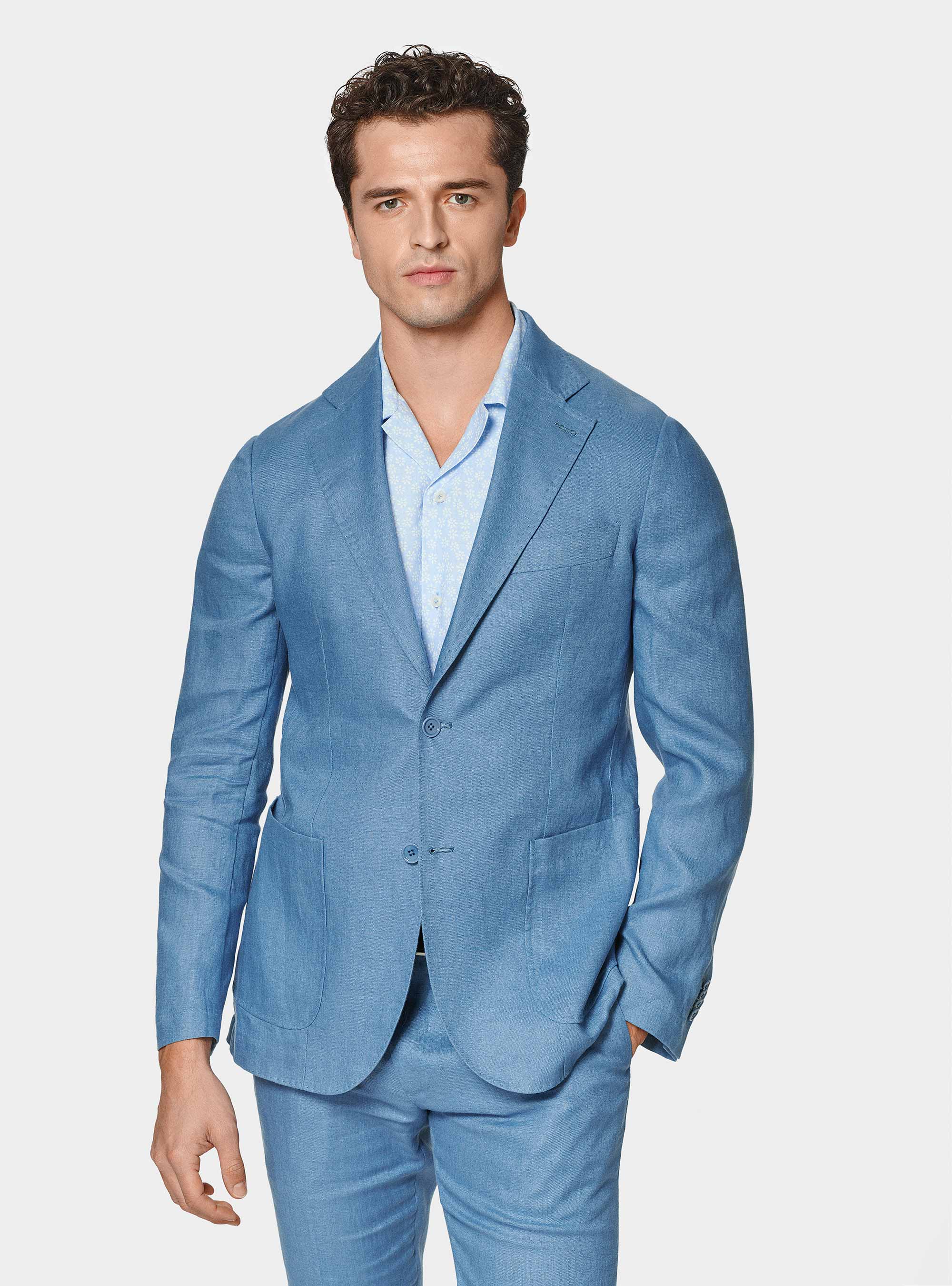 Giacca abito in puro lino, AZZURRO POLVERE 0283C