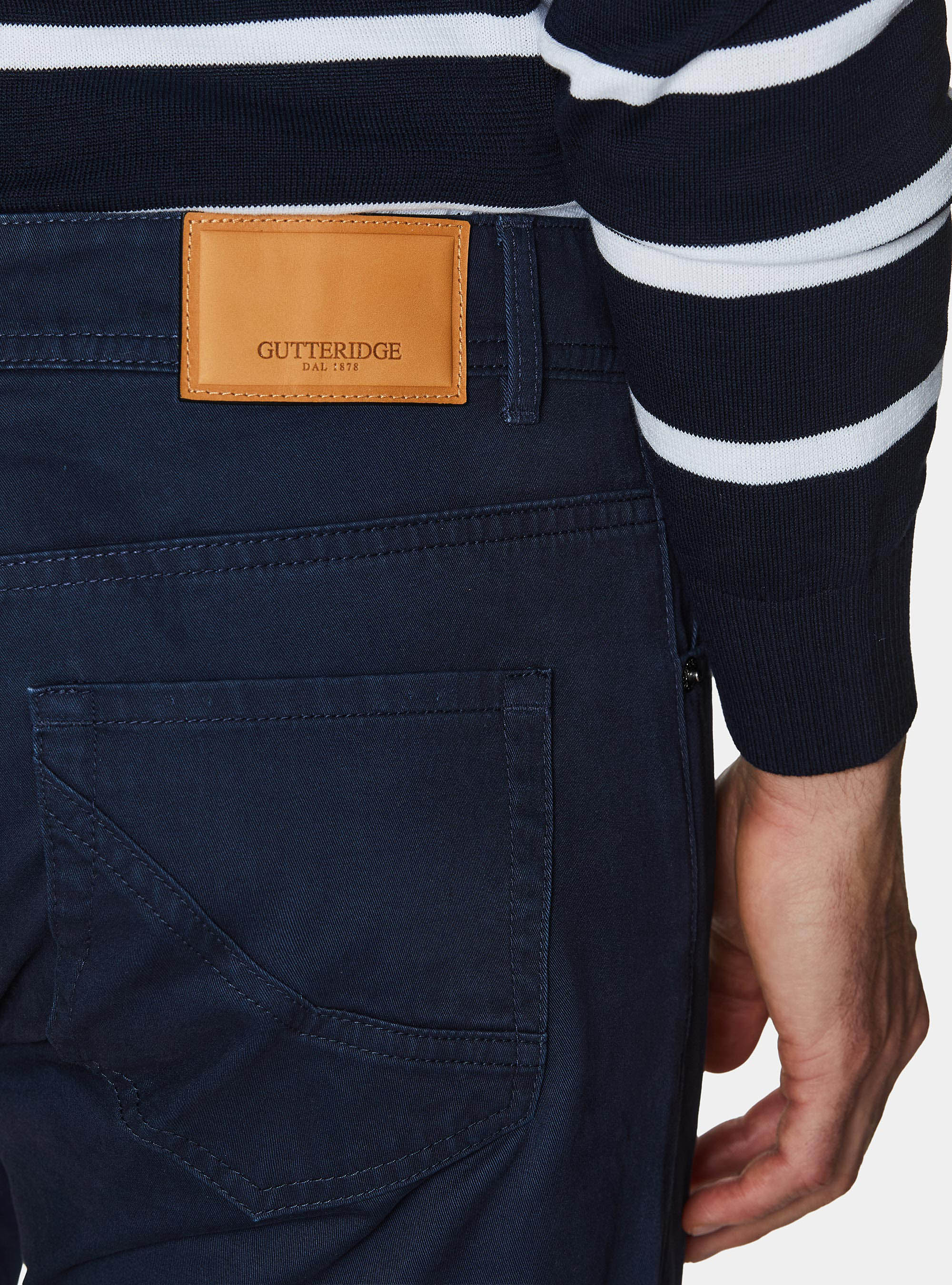 Pantaloni slim fit in twill di cotone, BLU NAVY