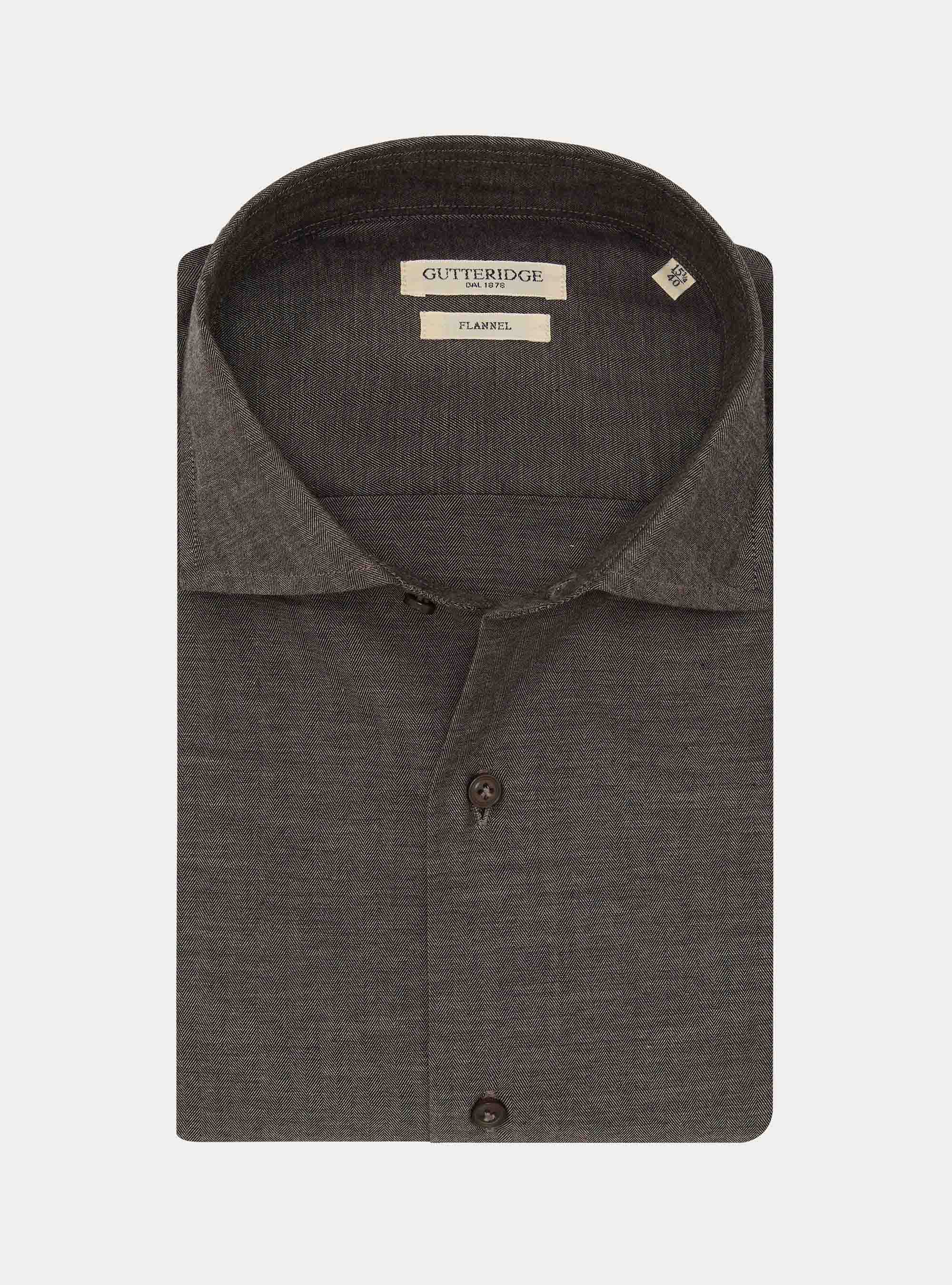 Camicia in flanella di cotone spigato, MARRONE