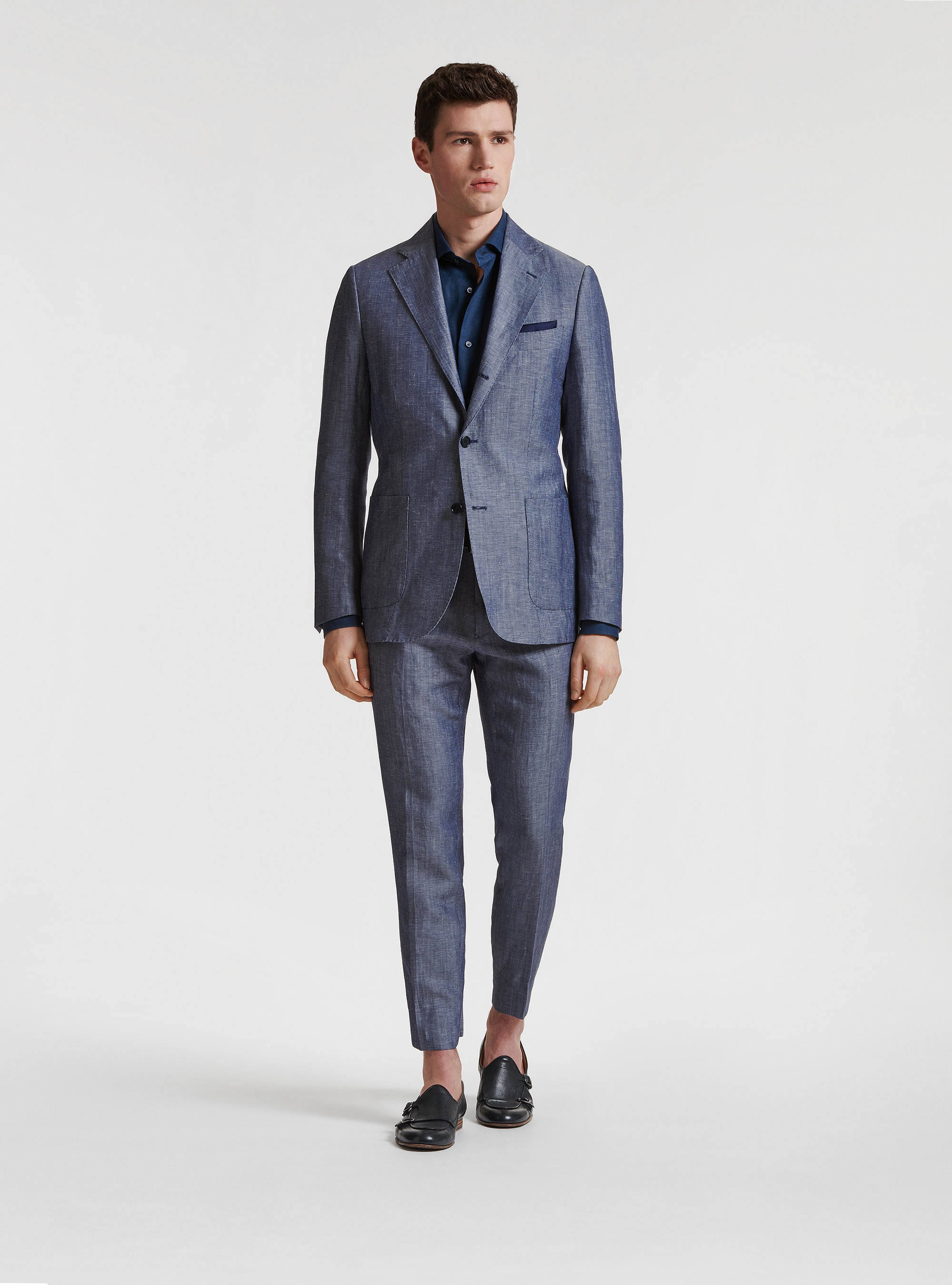 Wool and linen suit blazer DUEMILAGORI, 0243C DENIM