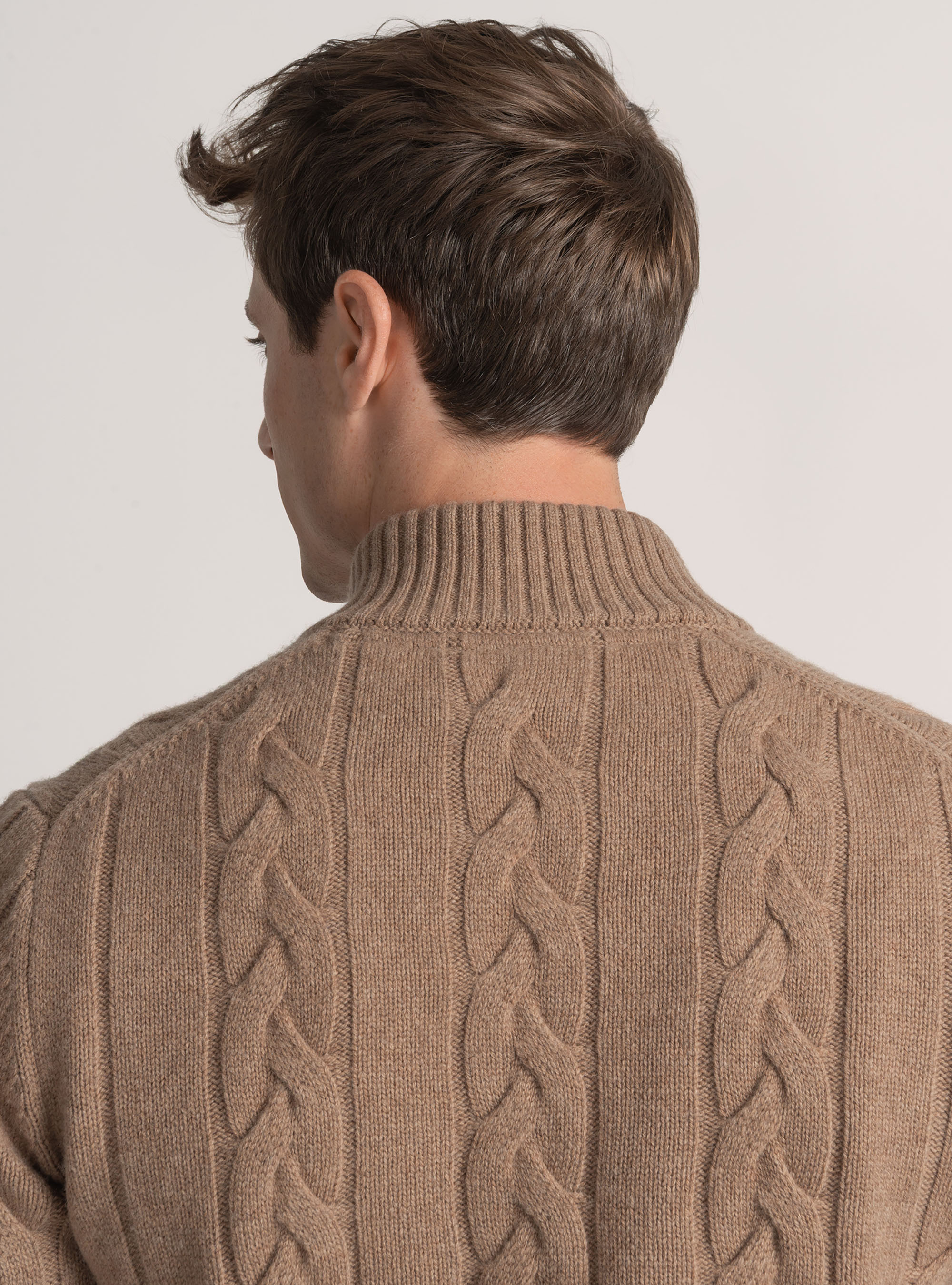 Zip and braid sweater in cashmere wool, CAMMELLO 0570C