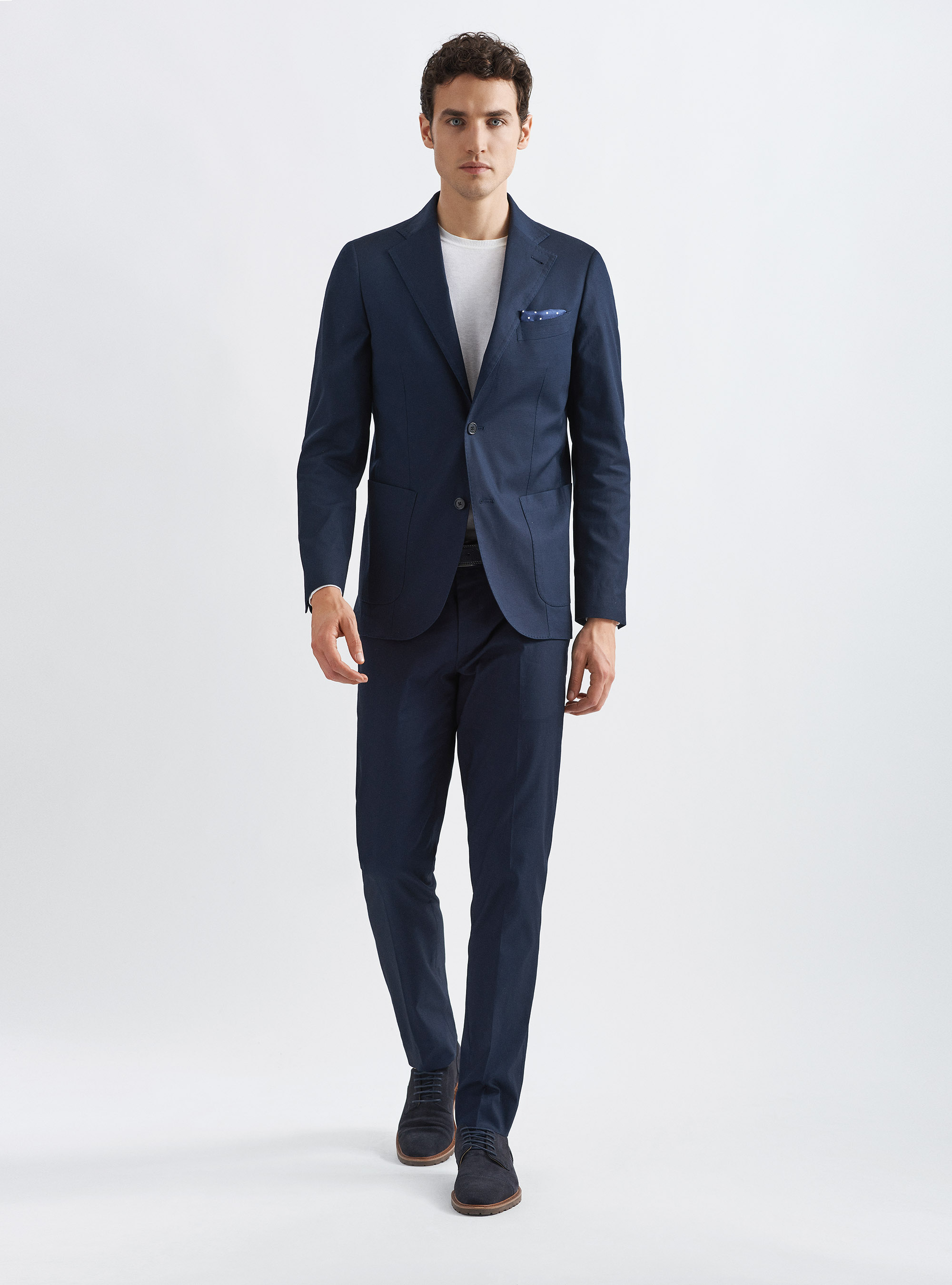 Giacca per abito in cotone stretch armaturato, BLU NAVY