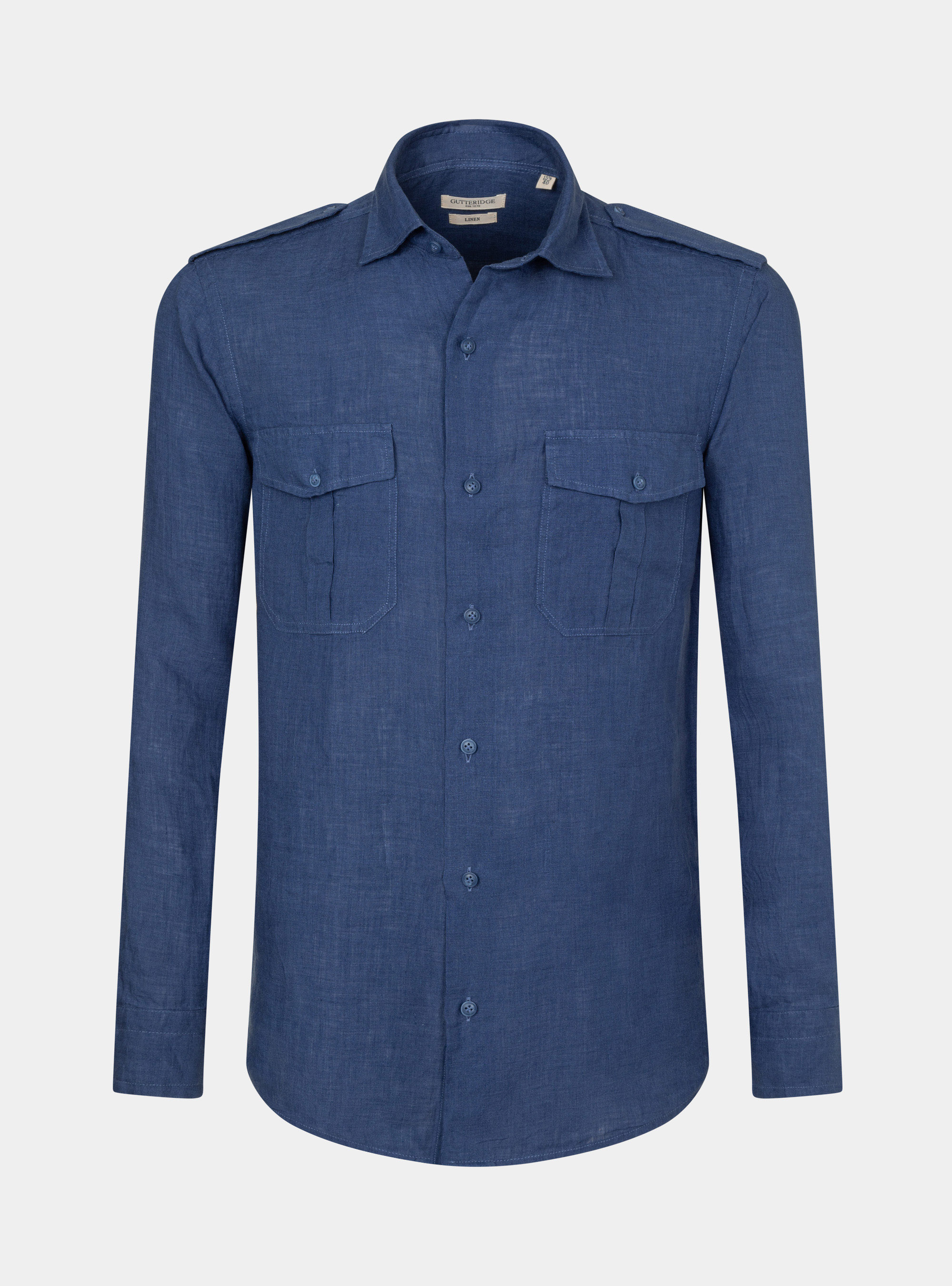 Camicia in puro lino con tasconi, 0243C DENIM