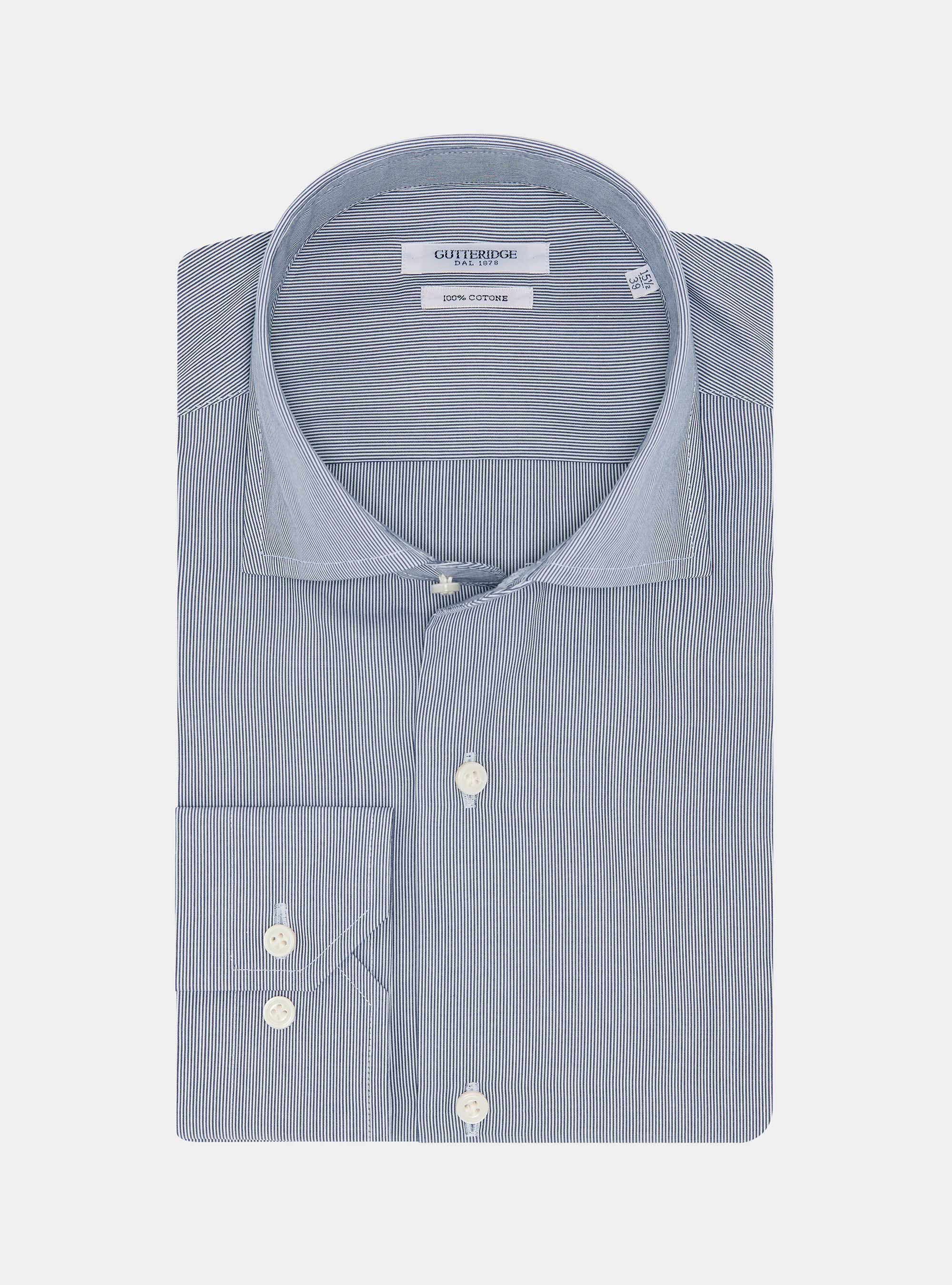 Camisa de popel&iacute;n de algod&oacute;n a rayas finas, AZUL MARINO