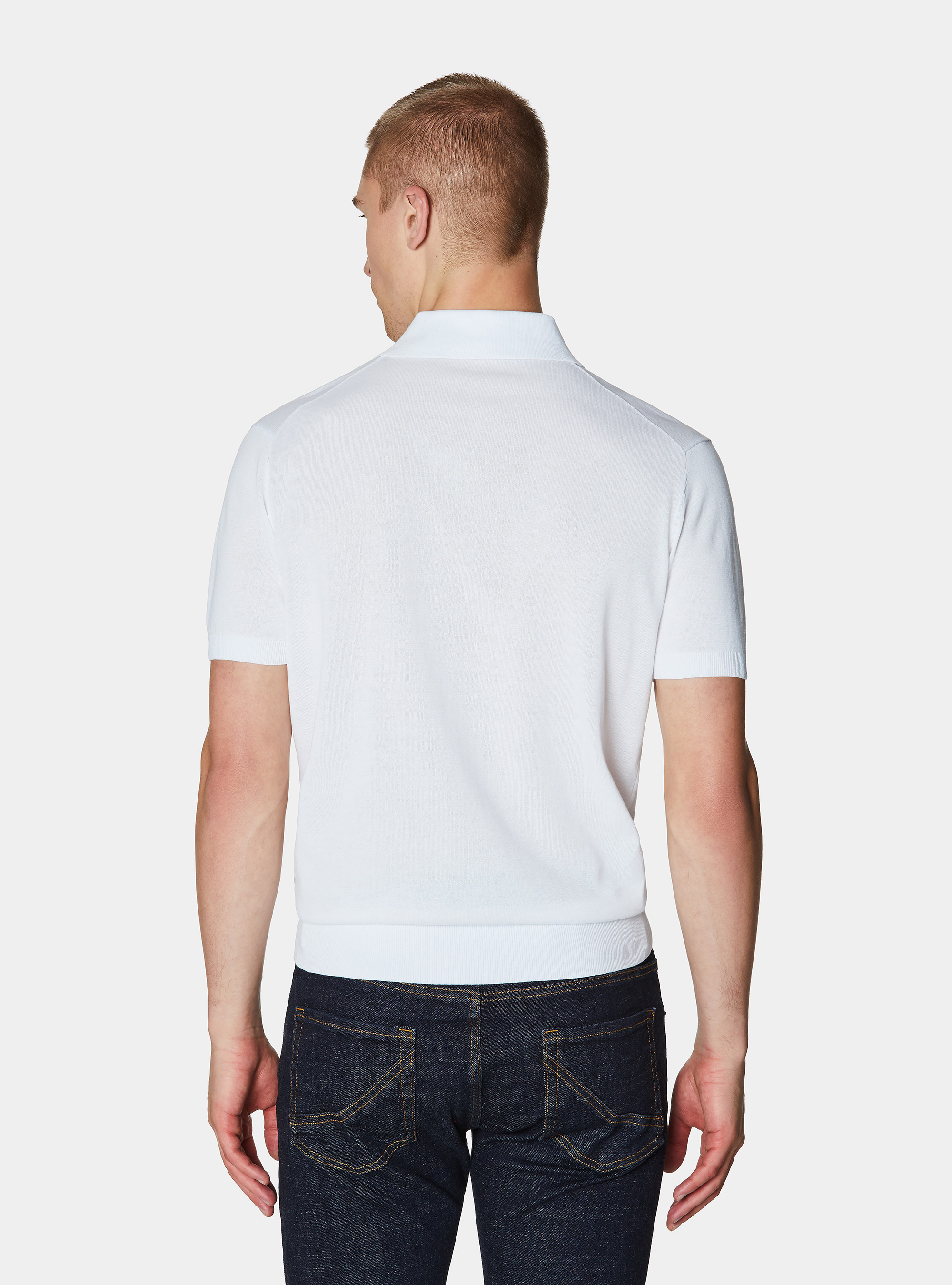 Extra-fine cotton knit polo shirt, WHITE