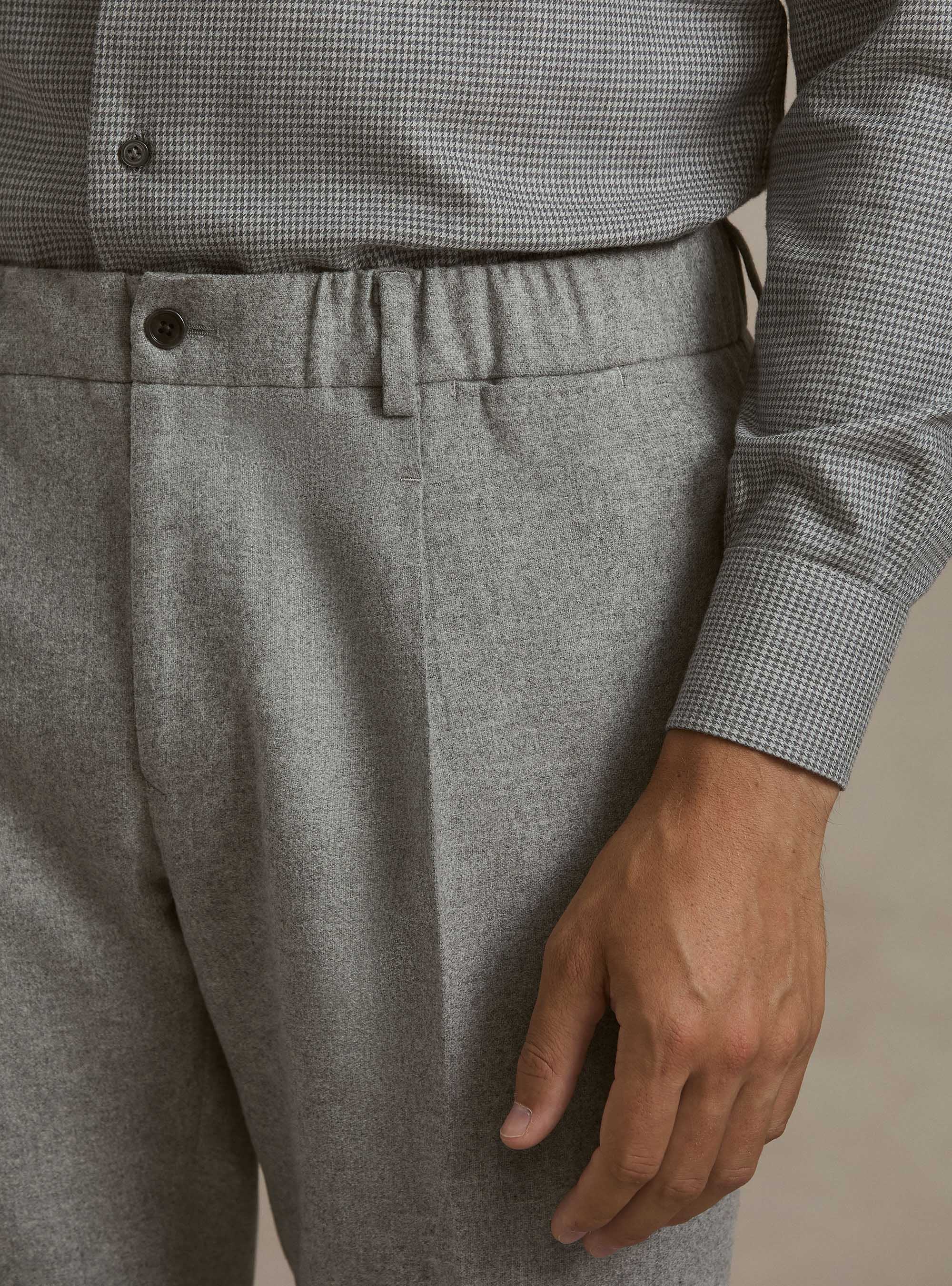 Pantaloni con coulisse in misto lana leggera, GRIGIO CHIARO