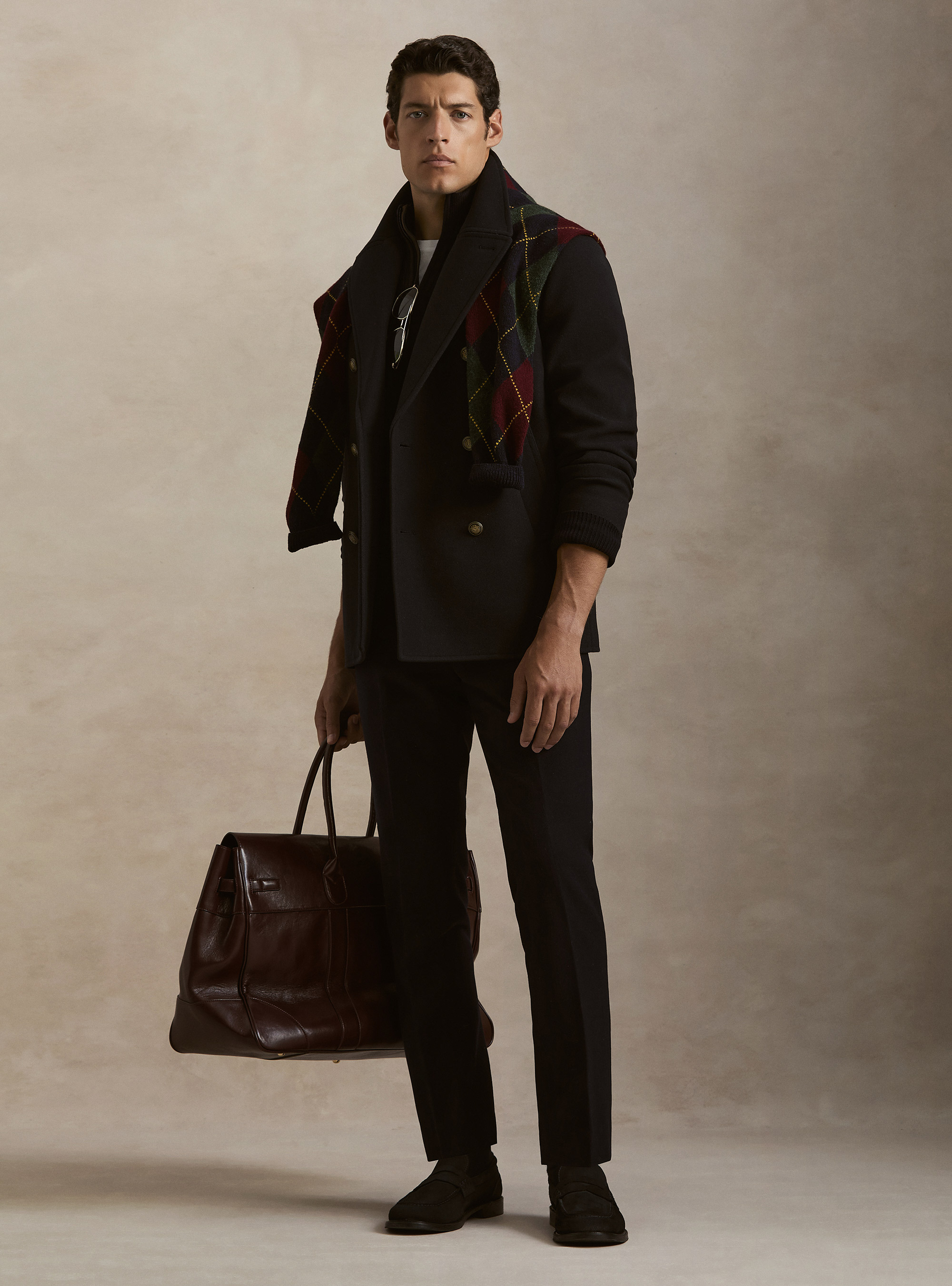 Wool blend peacoat with metal buttons, NAVY BLUE