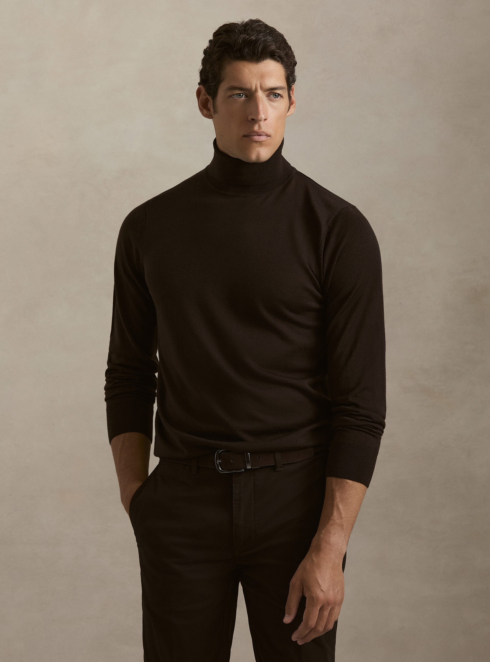 Pure extrafine merino wool turtleneck, BROWN