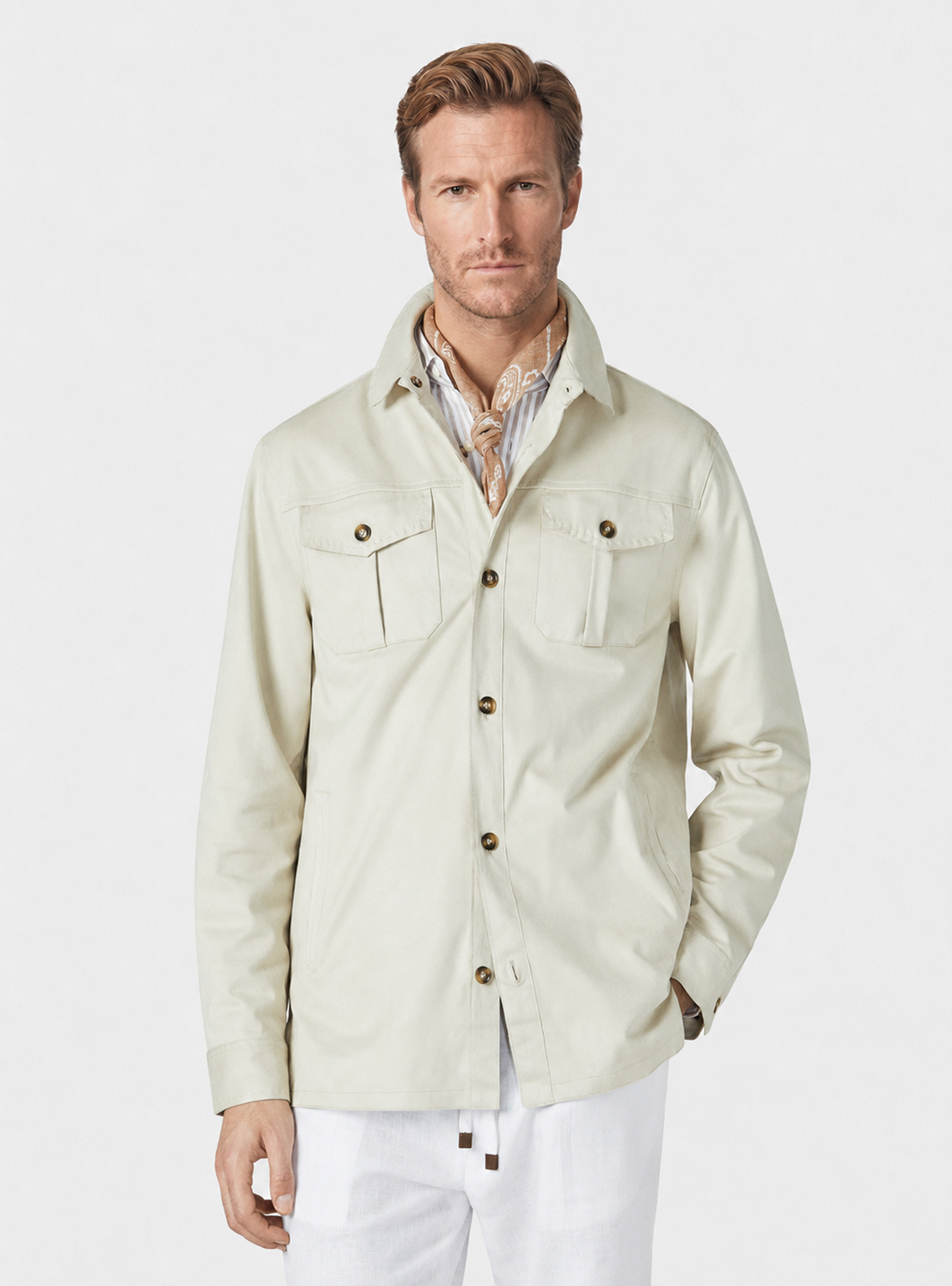 Giacca camicia effetto scamosciato, ECRU