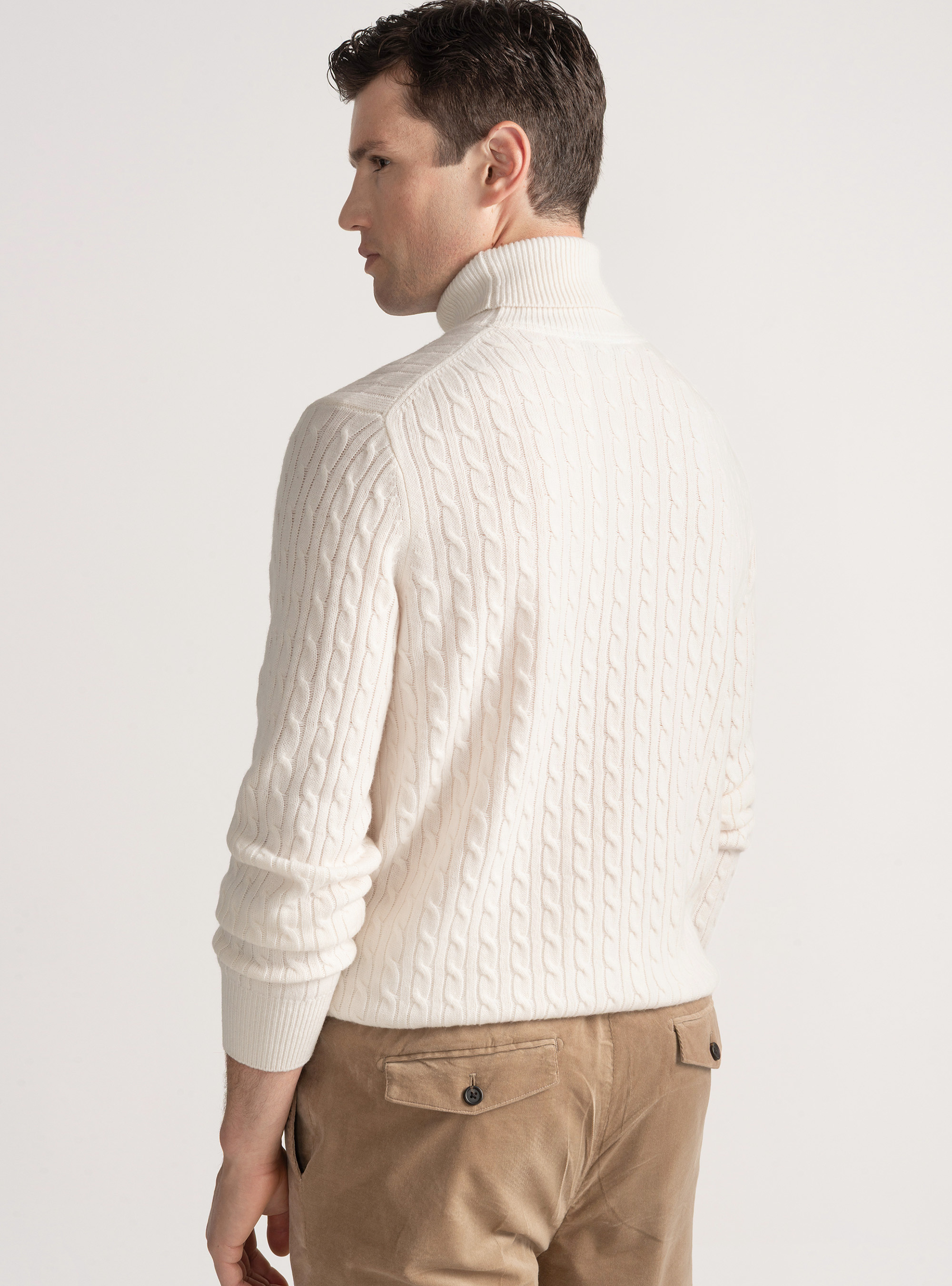 Turtleneck sweater with cashmere wool braid, WHITE