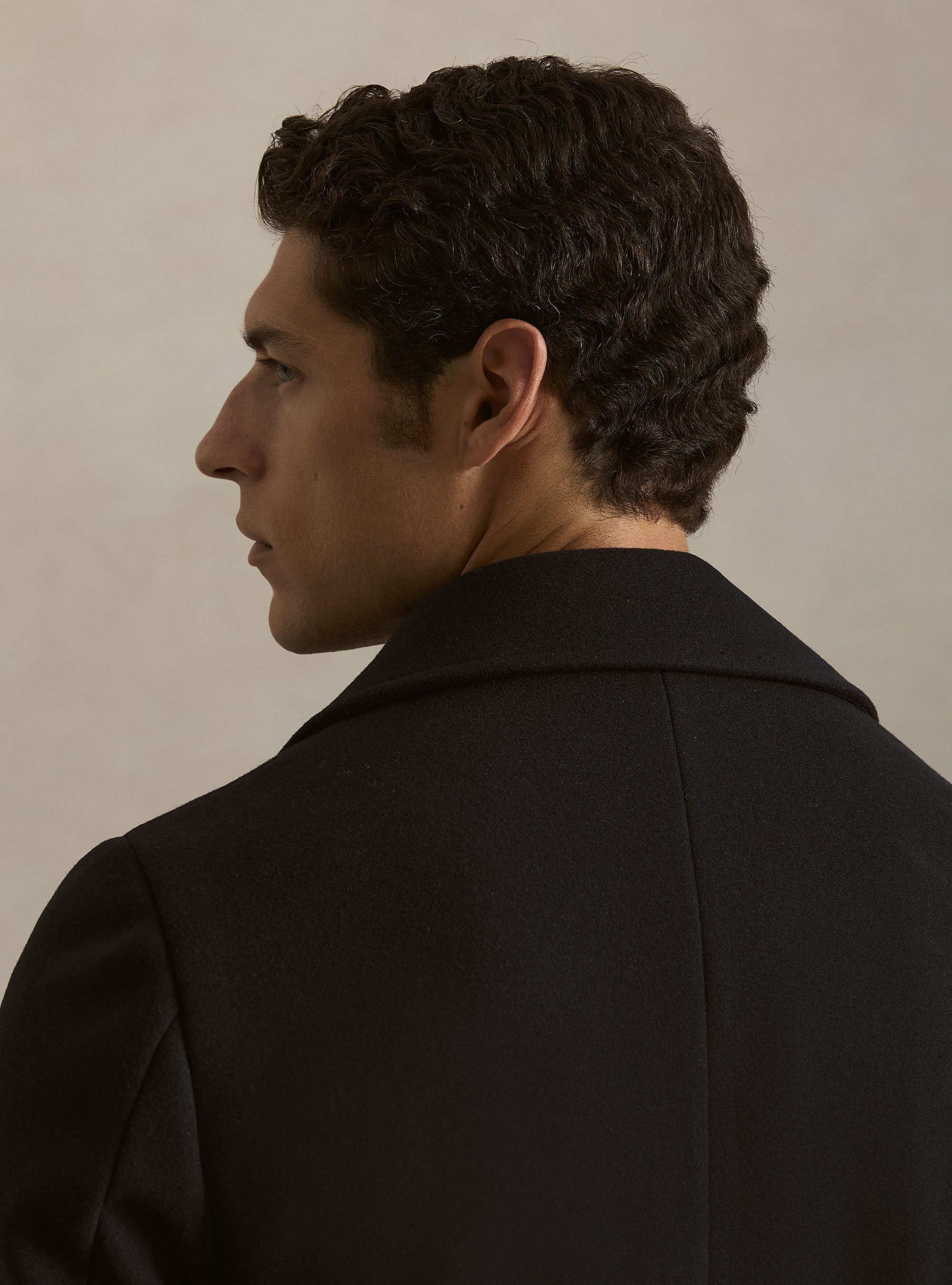 Wool blend peacoat with metal buttons, NAVY BLUE