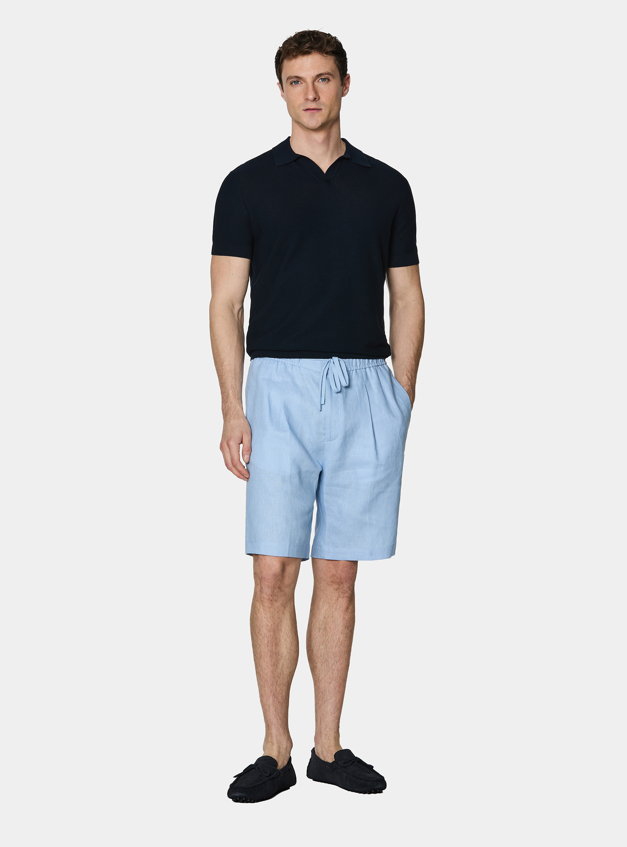 Knitted links polo shirt in extra-fine cotton, NAVY BLUE
