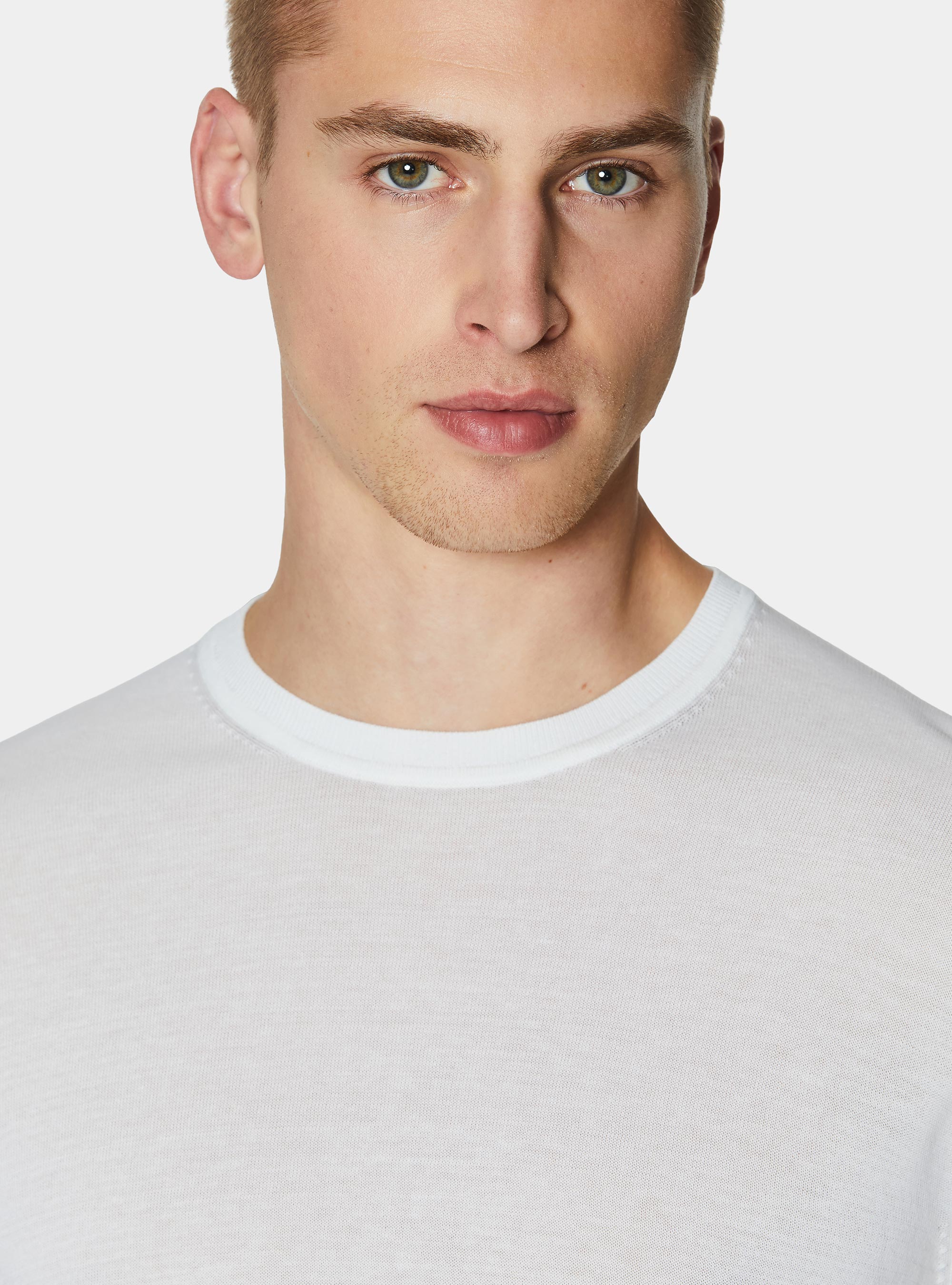 Maglia girocollo in cotone e seta, BIANCO
