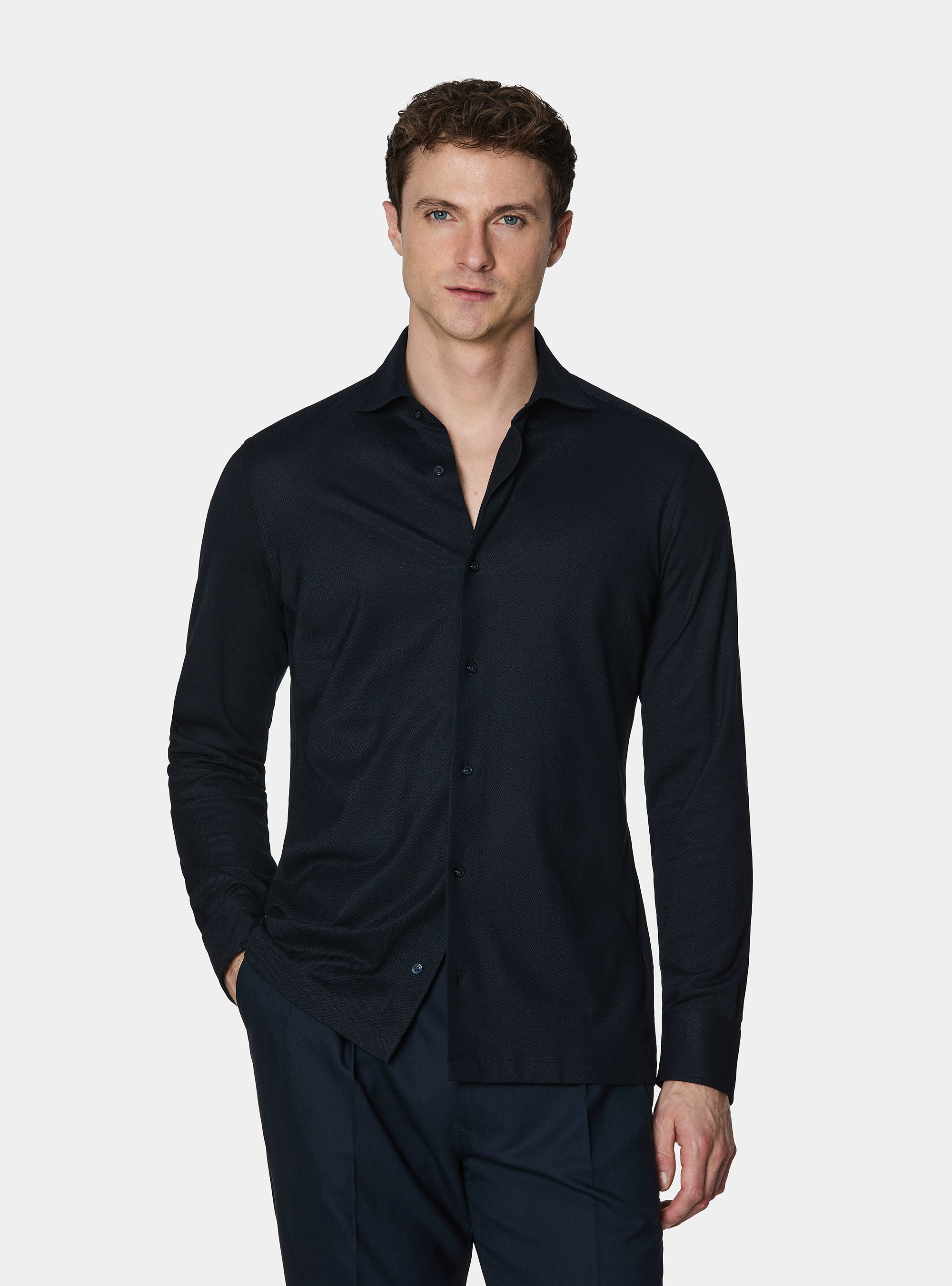 GT01 pique cotton blend polo shirt, NAVY BLUE
