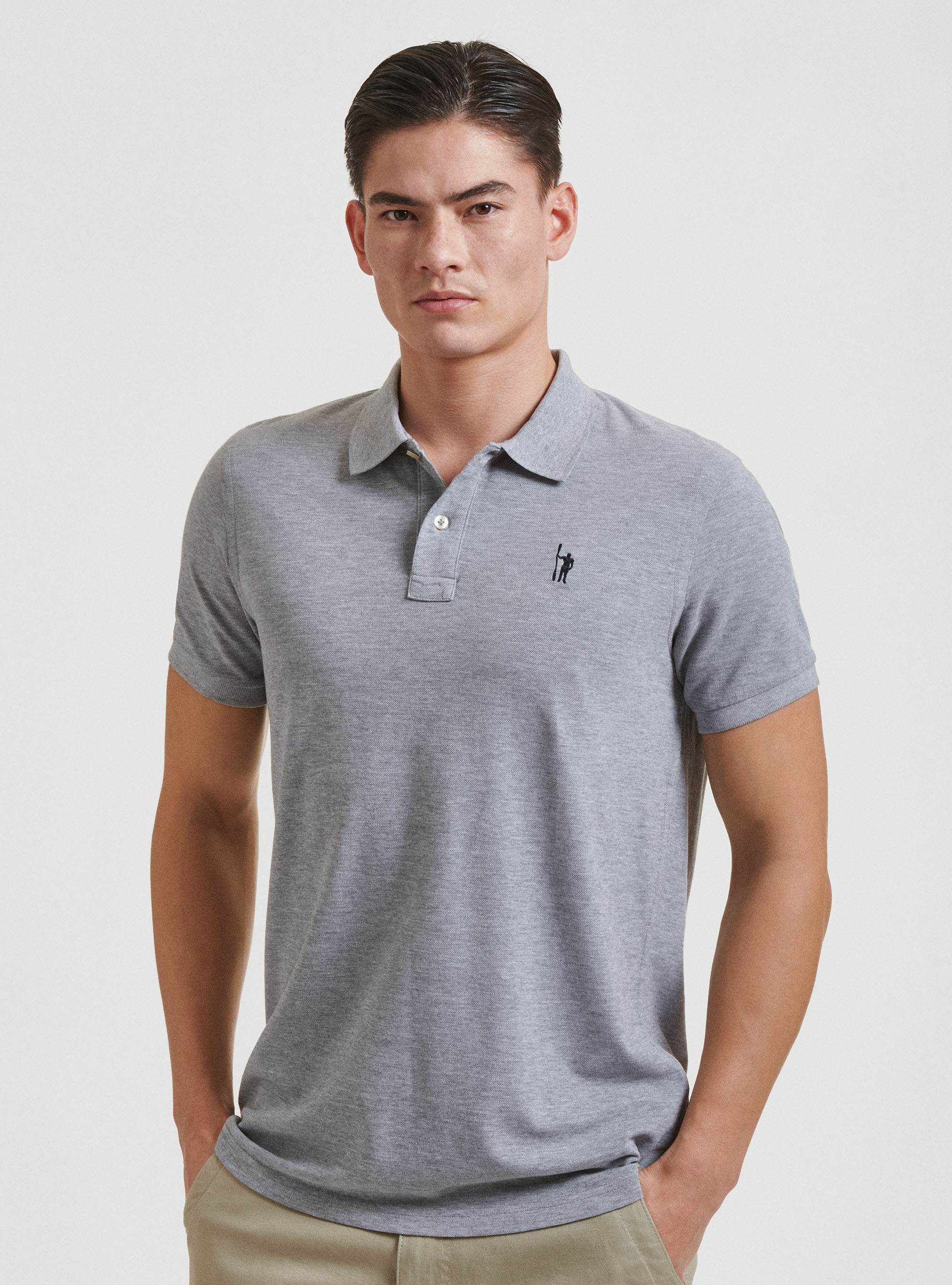 Polo en piqu&eacute; avec broderie, ASPHALTE