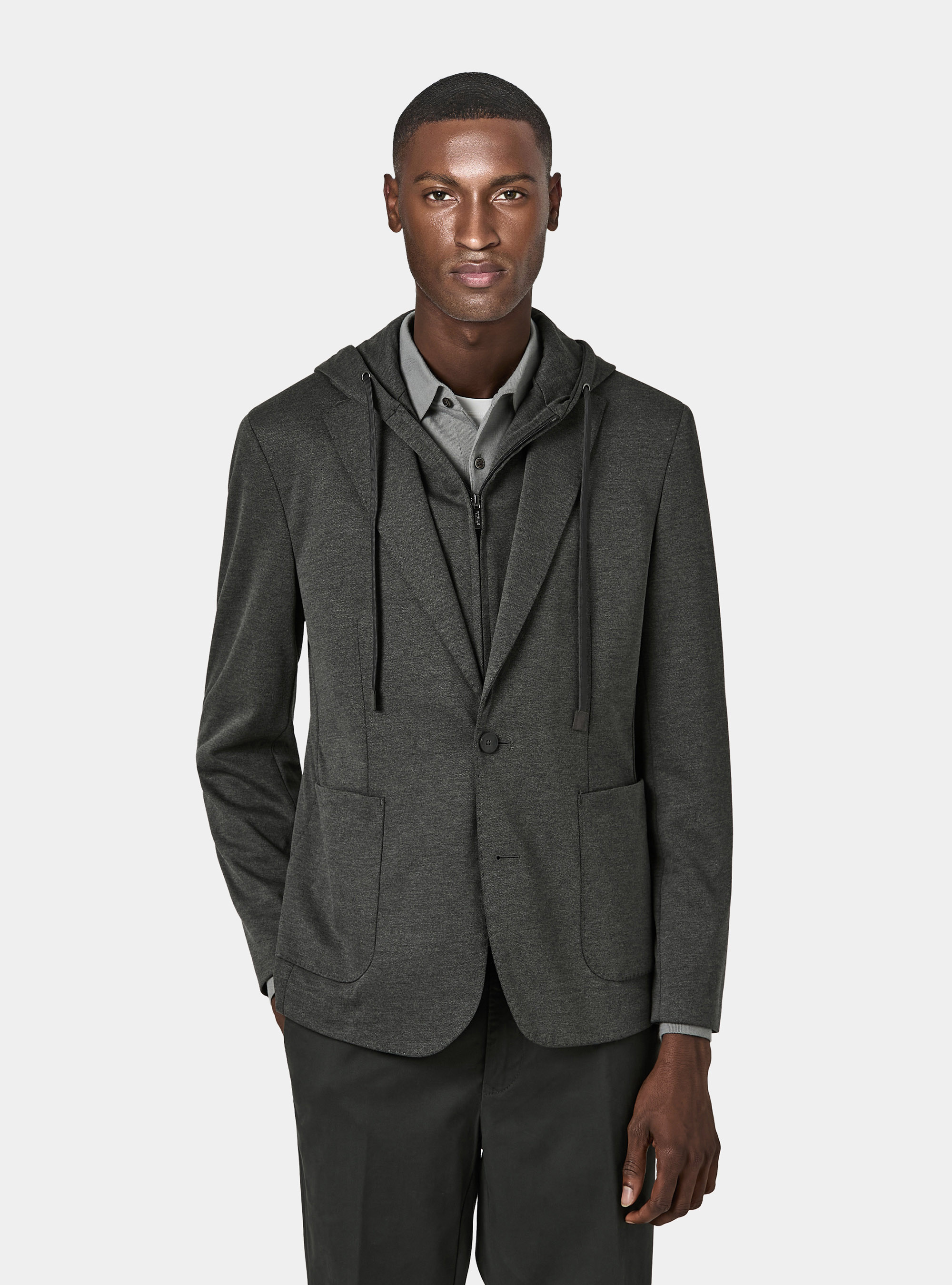 Giacca jersey con cappuccio removibile, GRIGIO SCURO 0125C