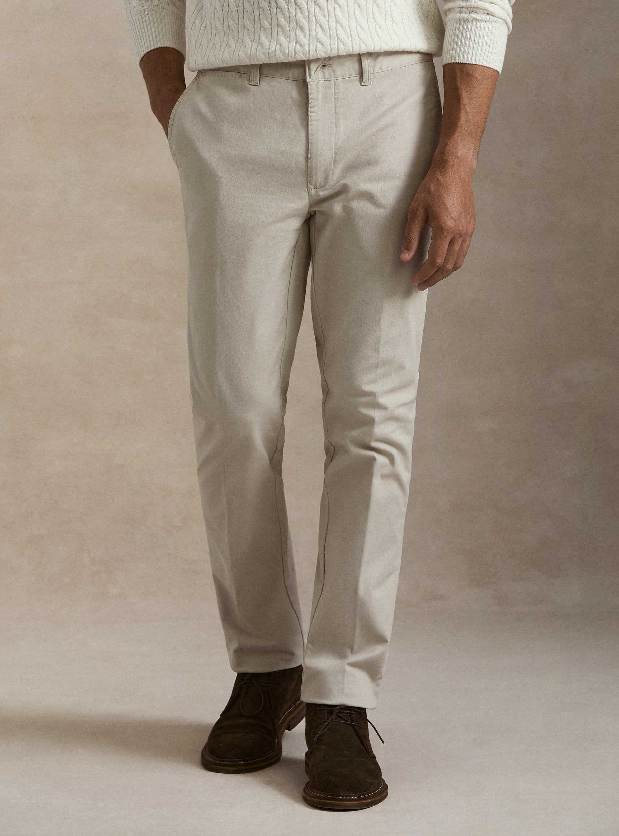 Pantalones chino slim fit de sarga el&aacute;stica, ECRU 0536C
