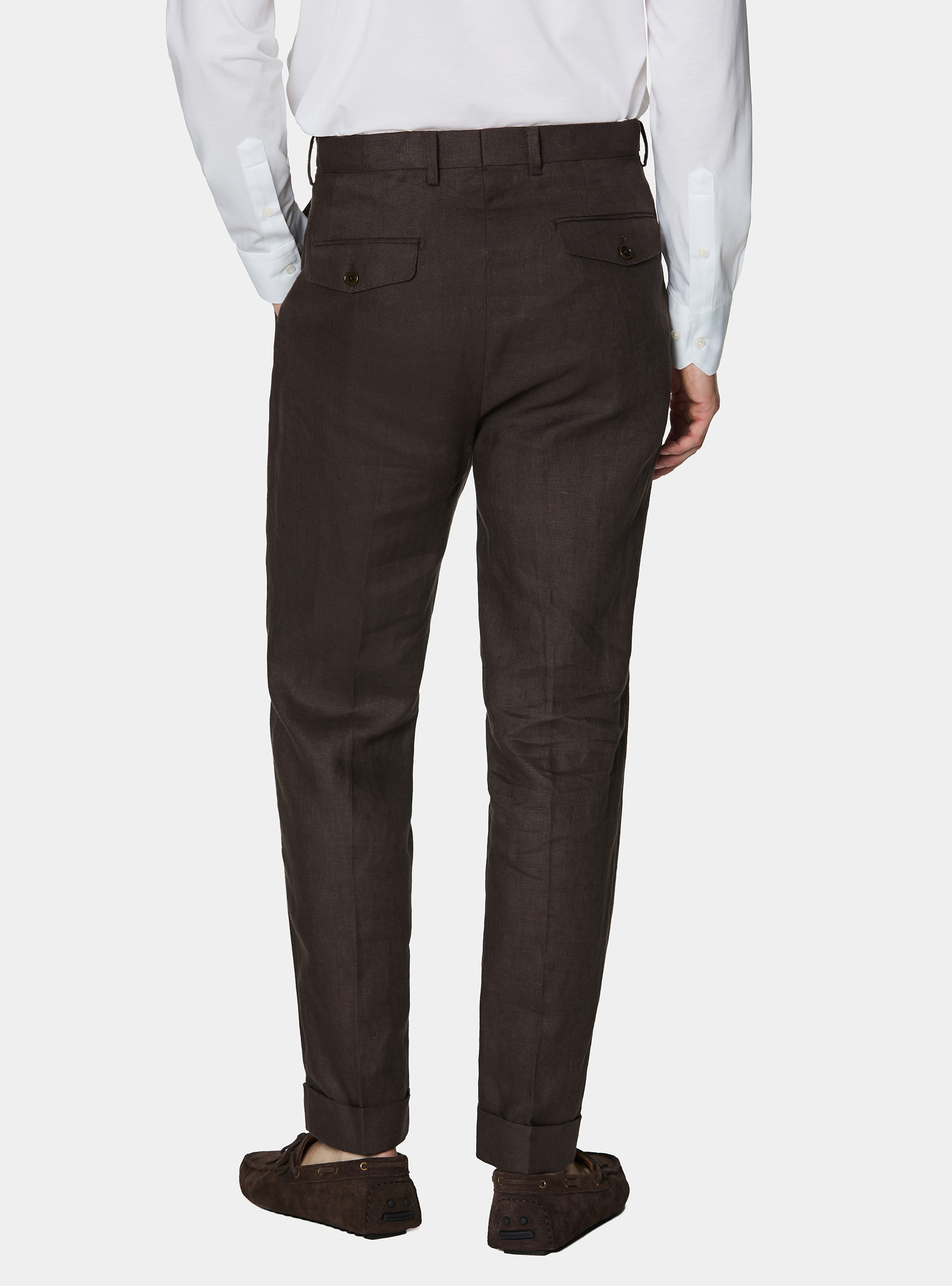 Pure linen double pleat trousers, BROWN