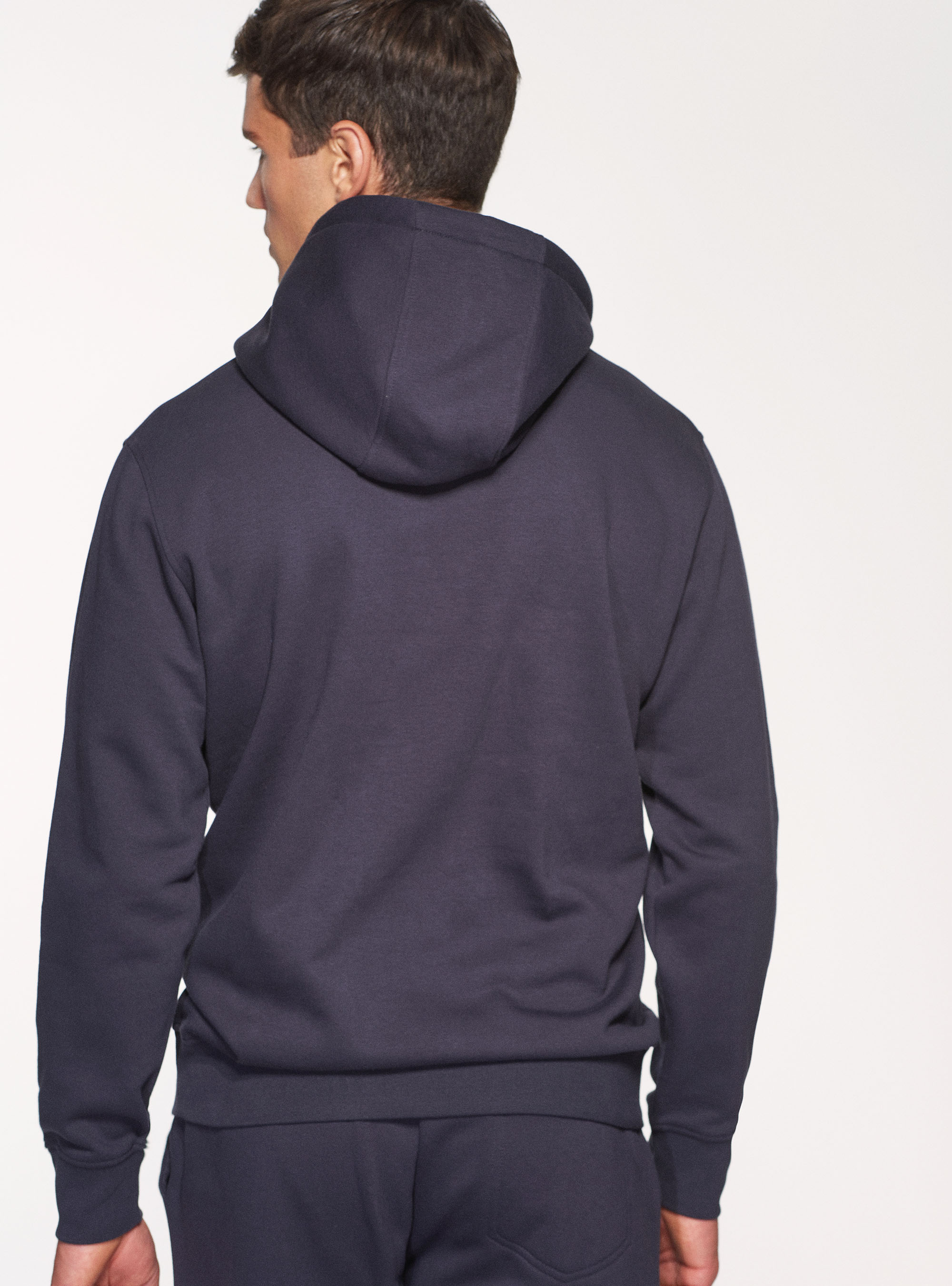 Cotton blend hoodie, NAVY BLUE
