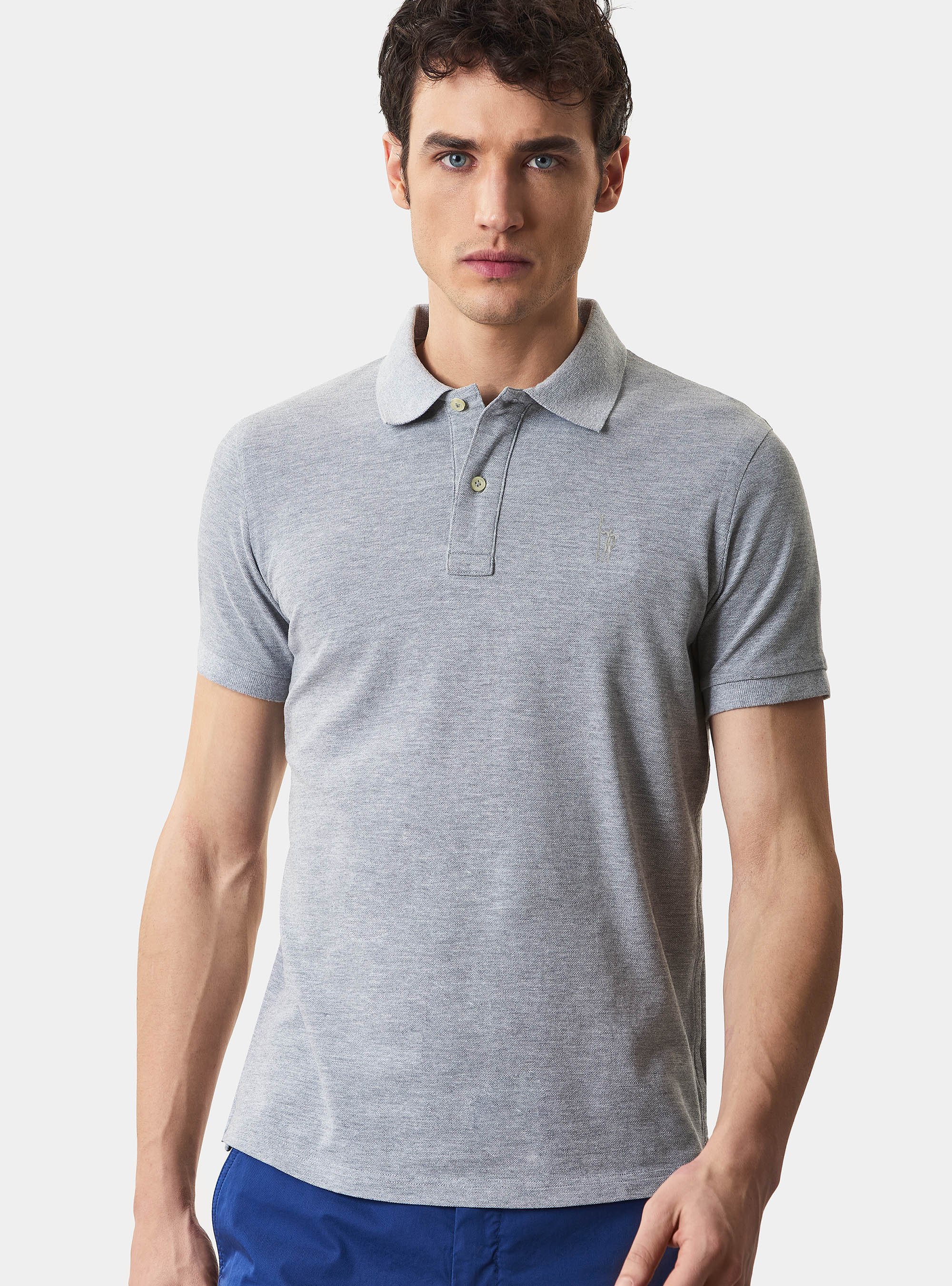 Polo classica con ricamo, GRIGIO CHIARO