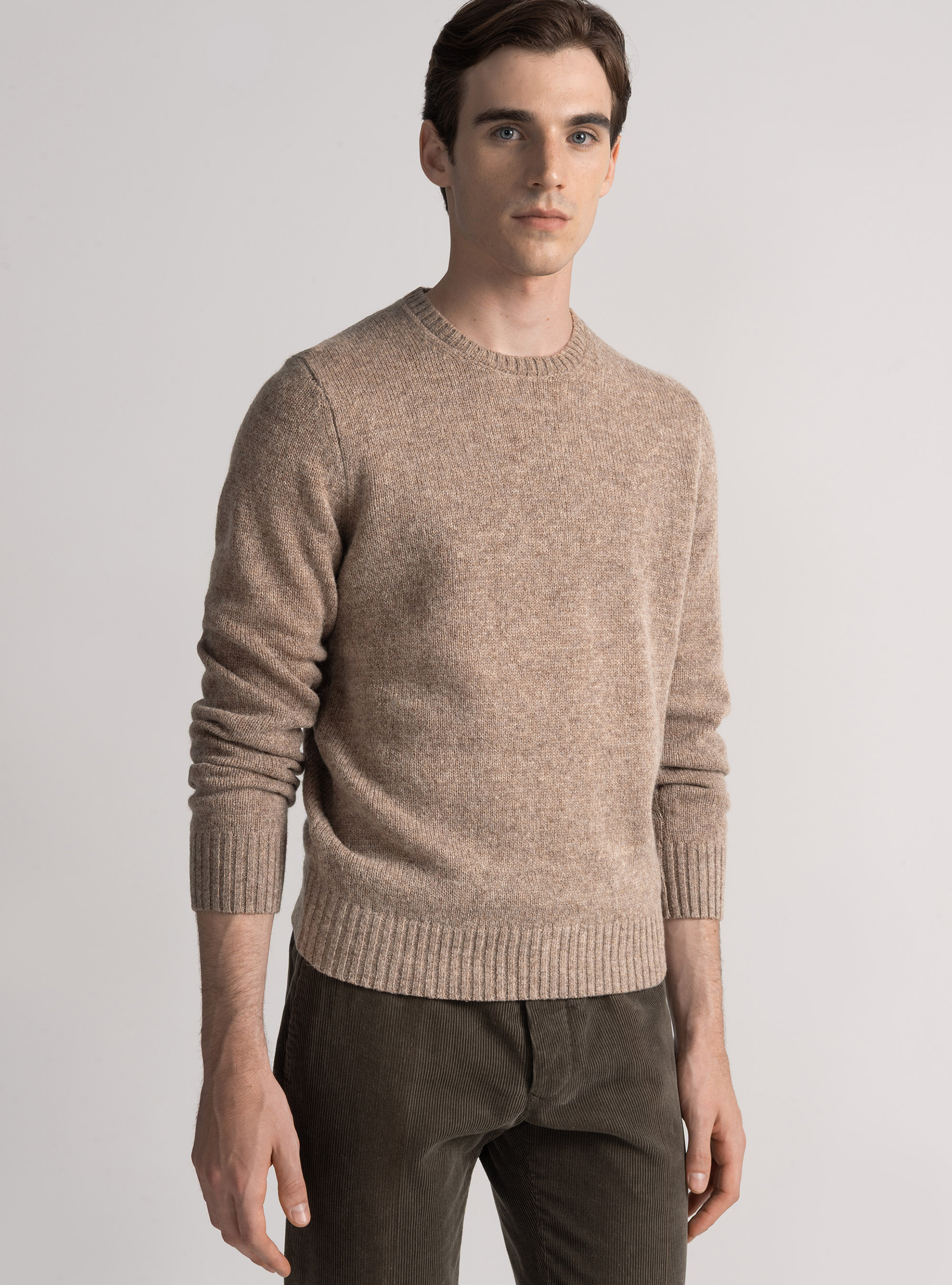 Maglia girocollo in lana shetland, FANGO
