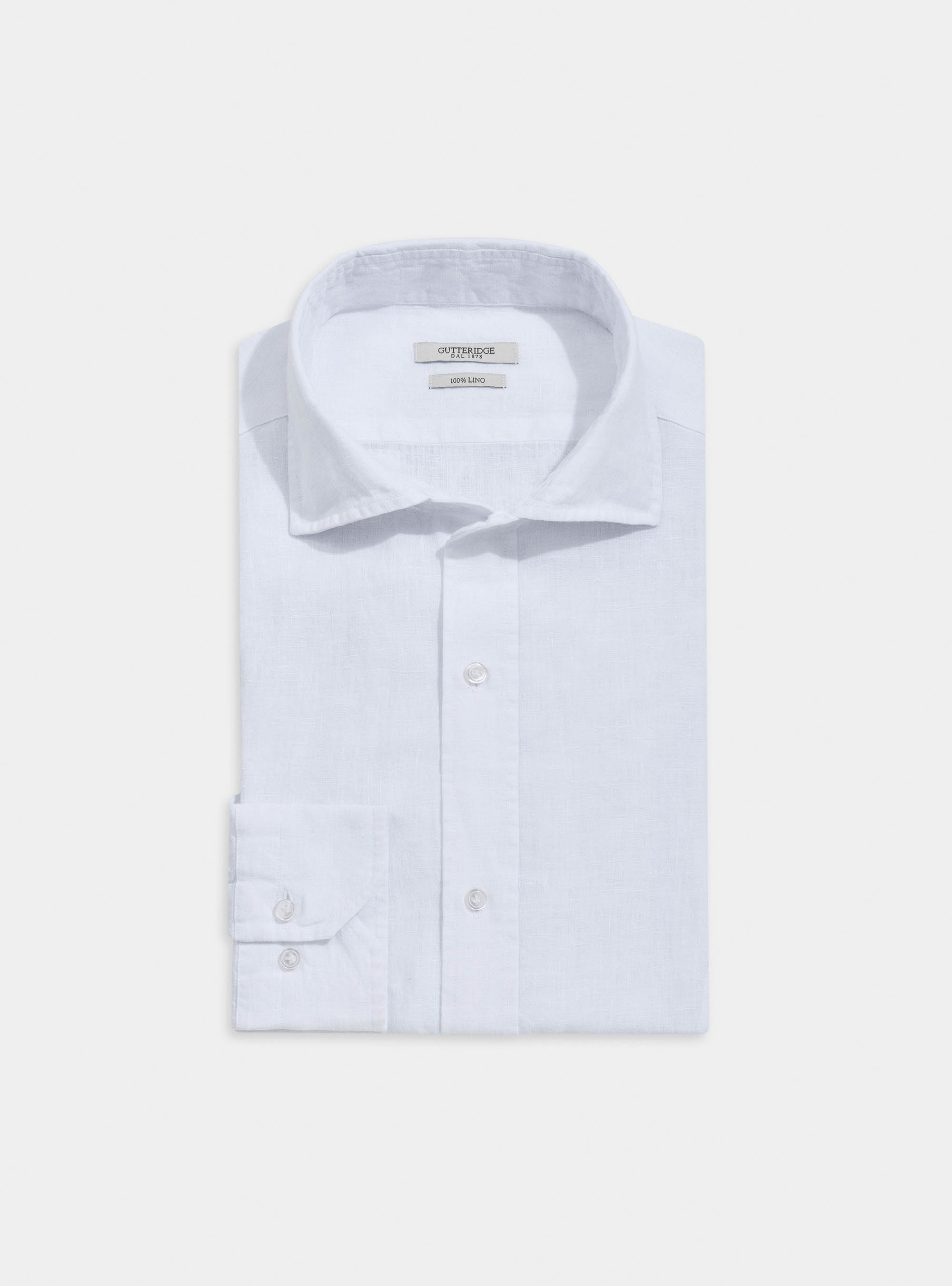 Camicia slim 100% lino delav&egrave;, BIANCO