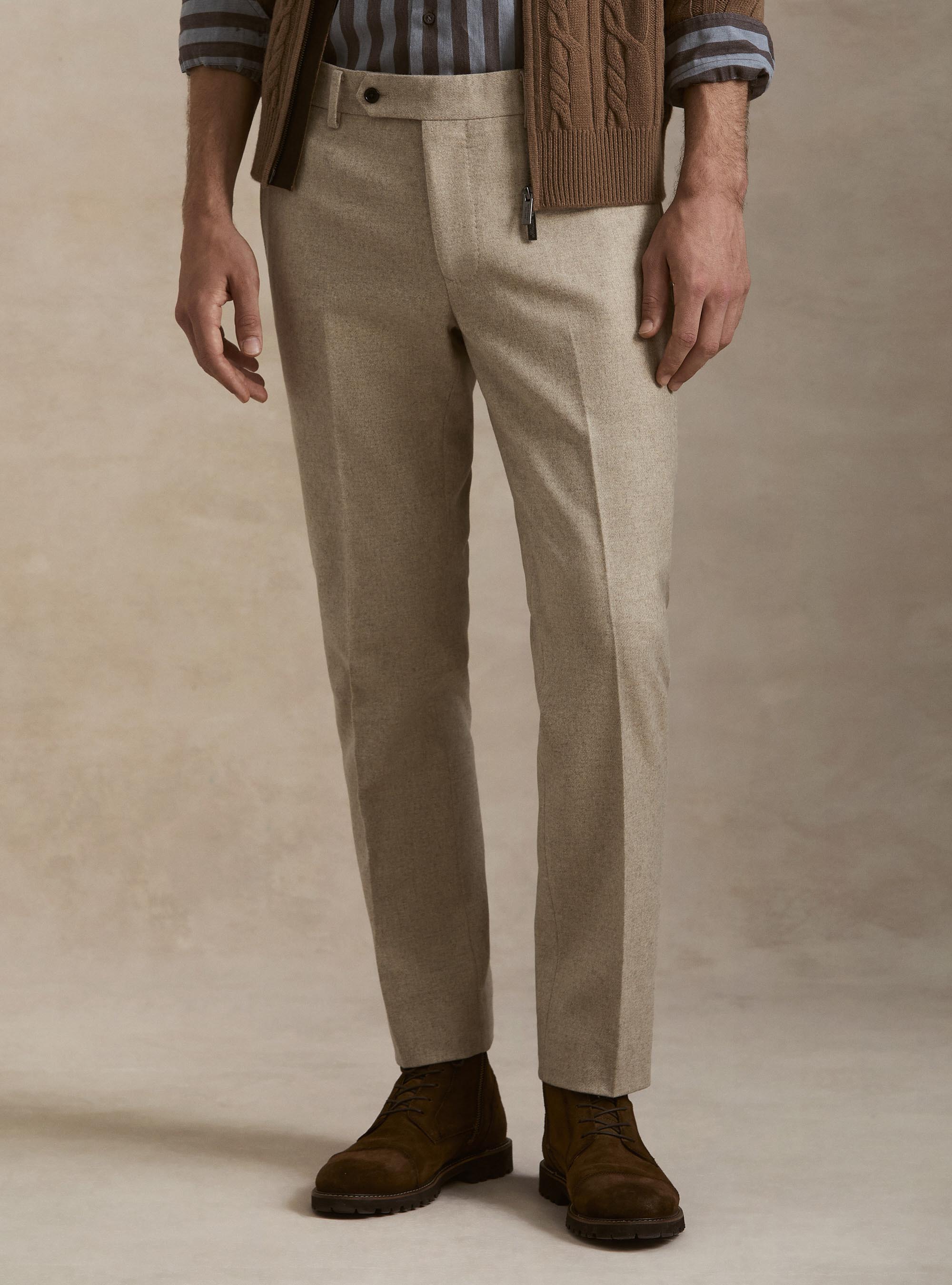 Wool blend flannel trousers, SAND