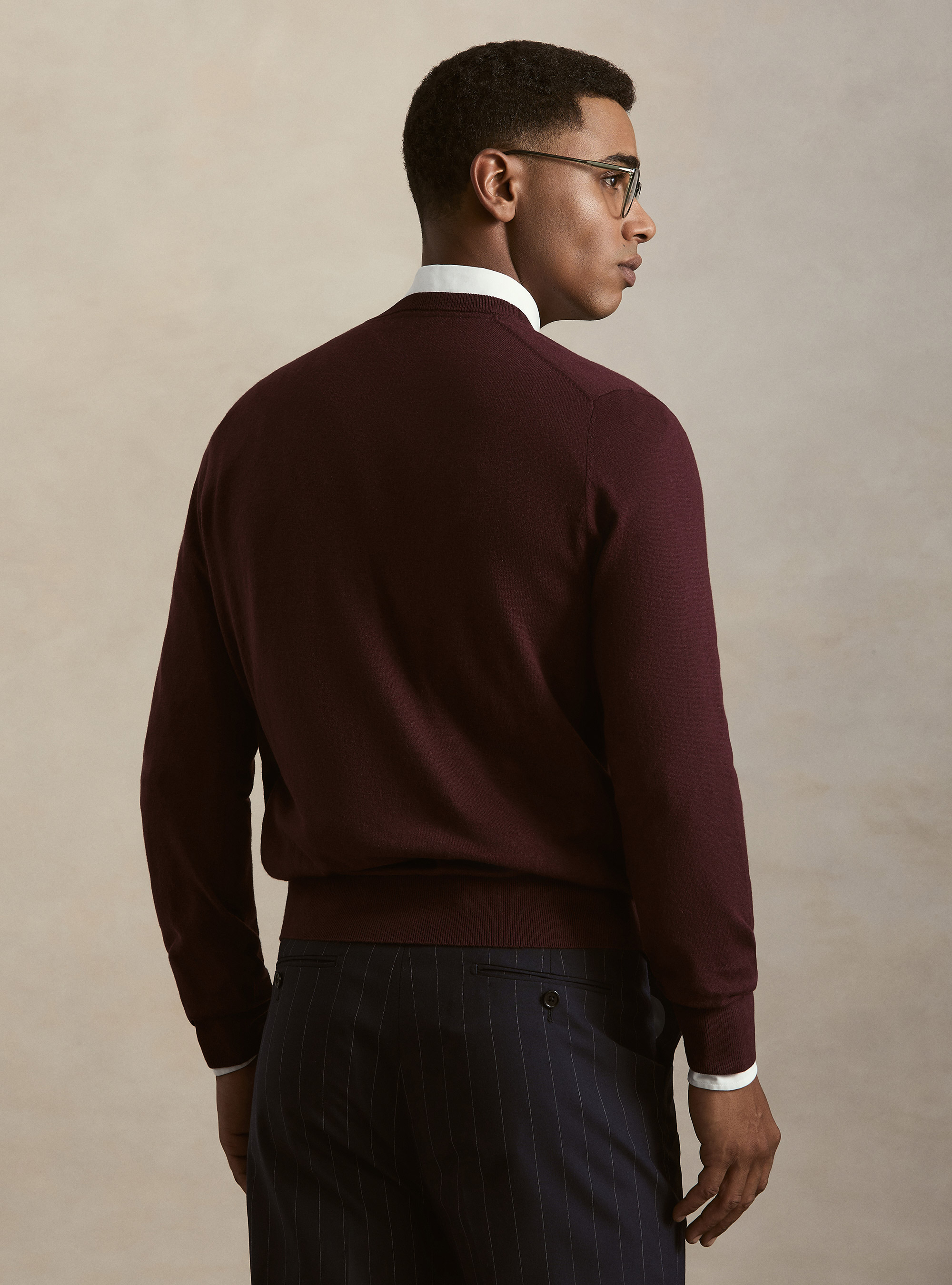 Cotton, silk and cashmere blend crewneck sweater, BORDEAUX