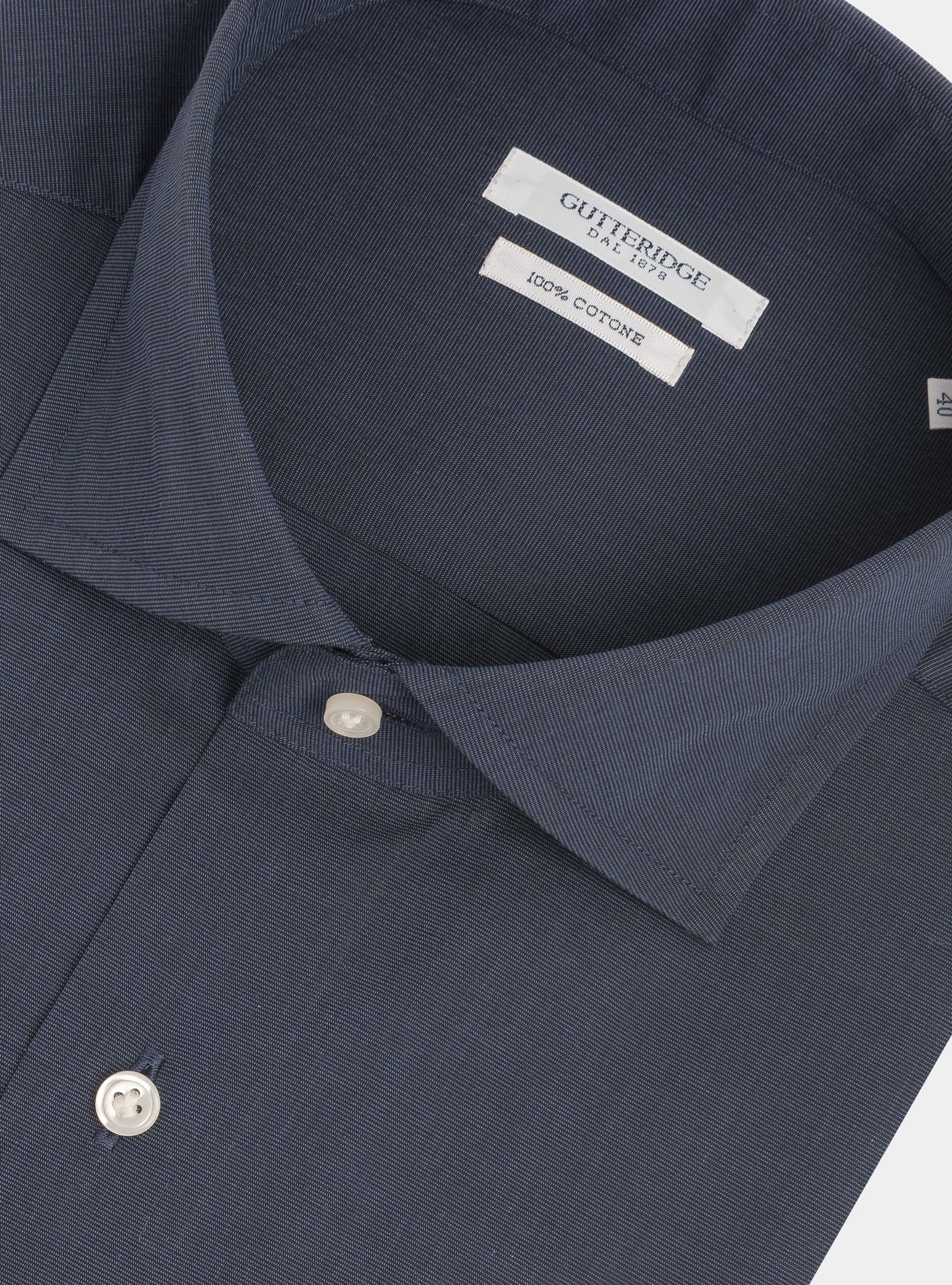 Camicia in cotone fil a fil con collo semi francese, BLU NAVY
