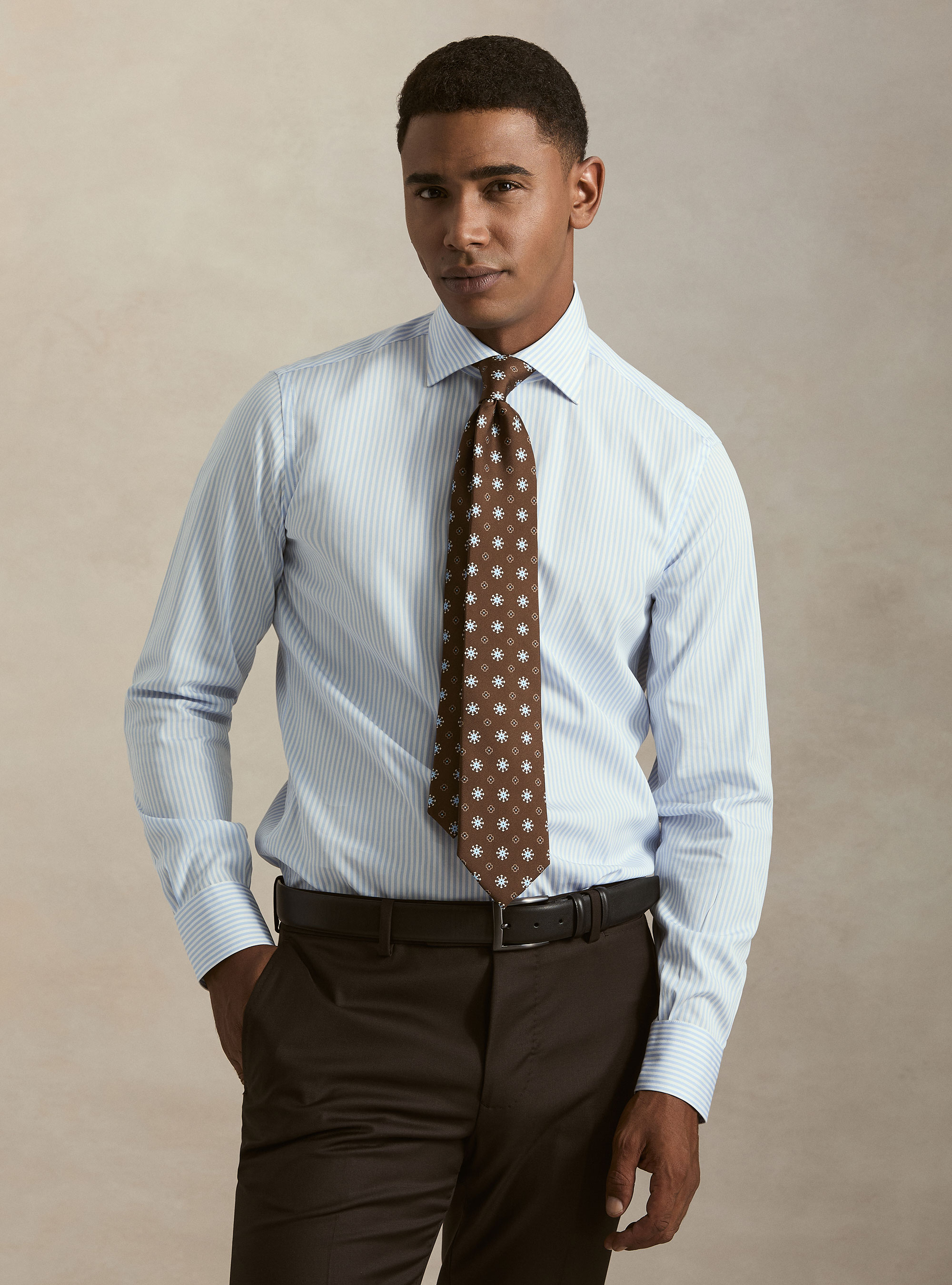 Striped cotton poplin shirt, LIGHT BLUE