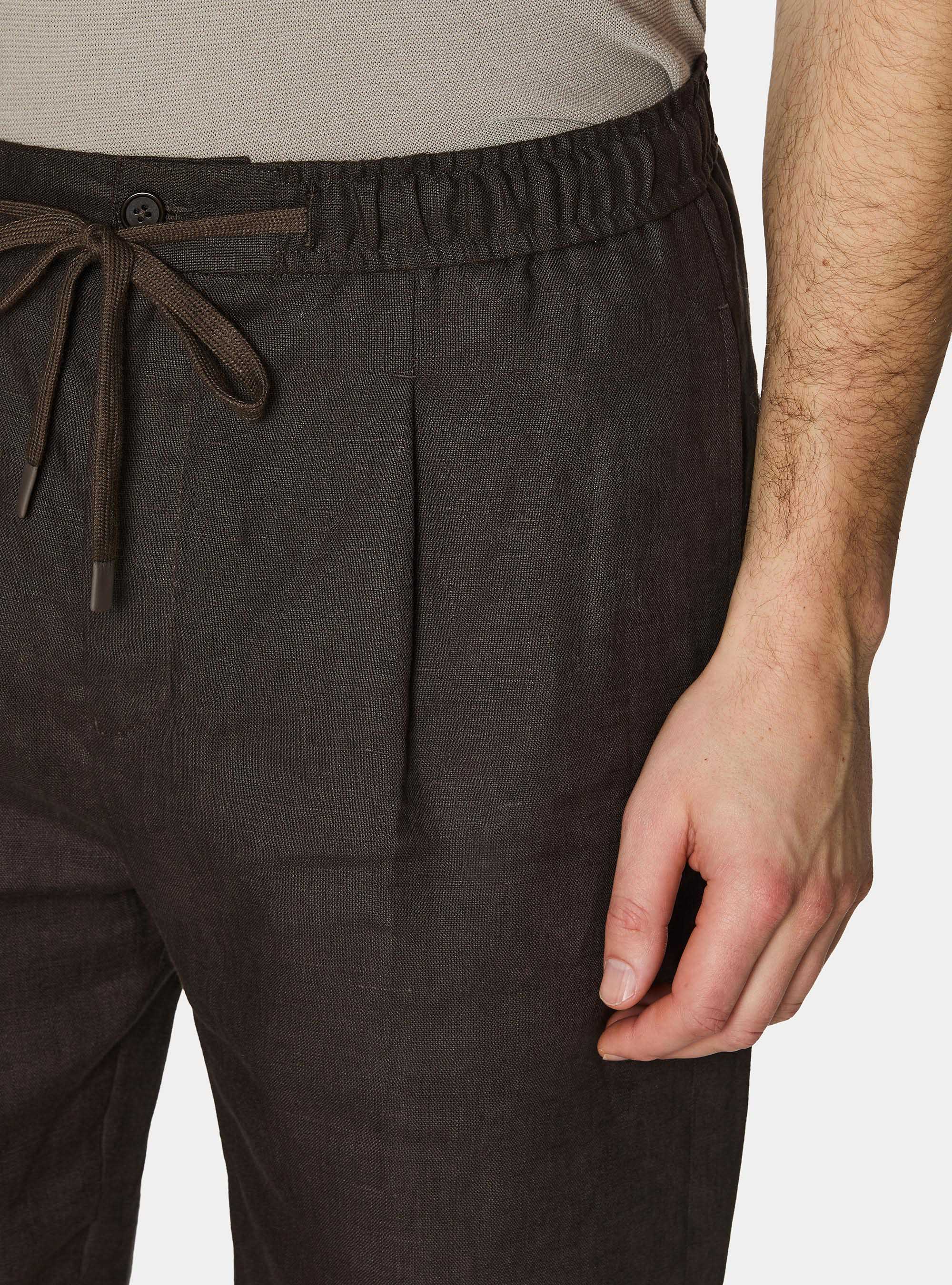 Bermudas de lino con cord&oacute;n ajustable, MARRON