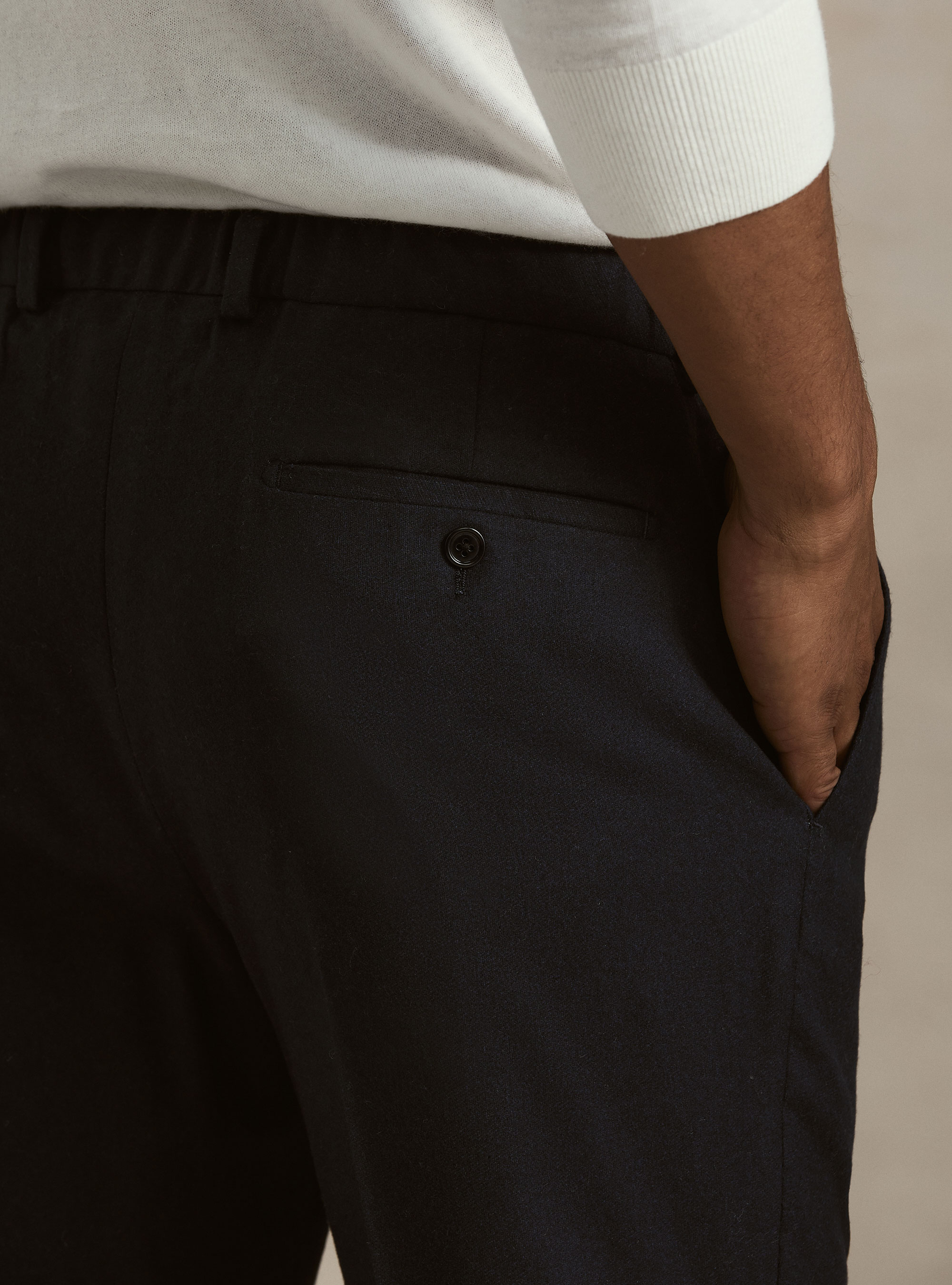 Lightweight wool blend drawstring trousers, NAVY