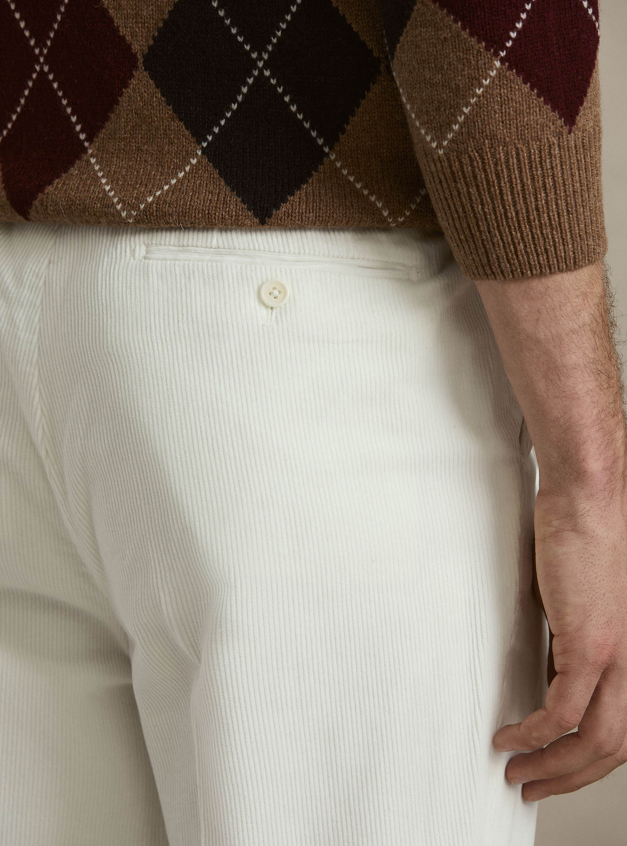 Pantaloni con pince in velluto, BIANCO