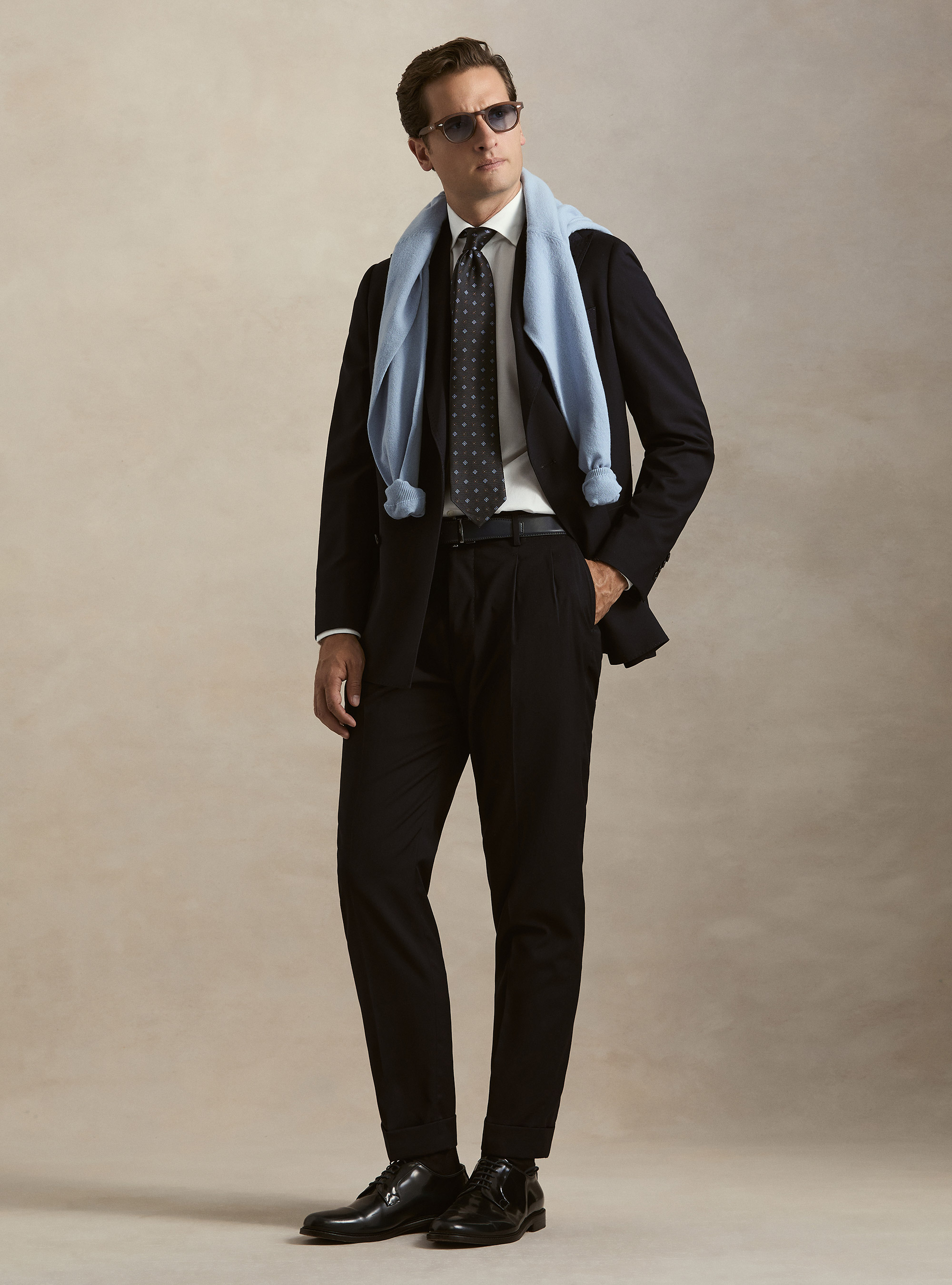 Double-breasted blazer in stretch fabric, NAVY BLUE