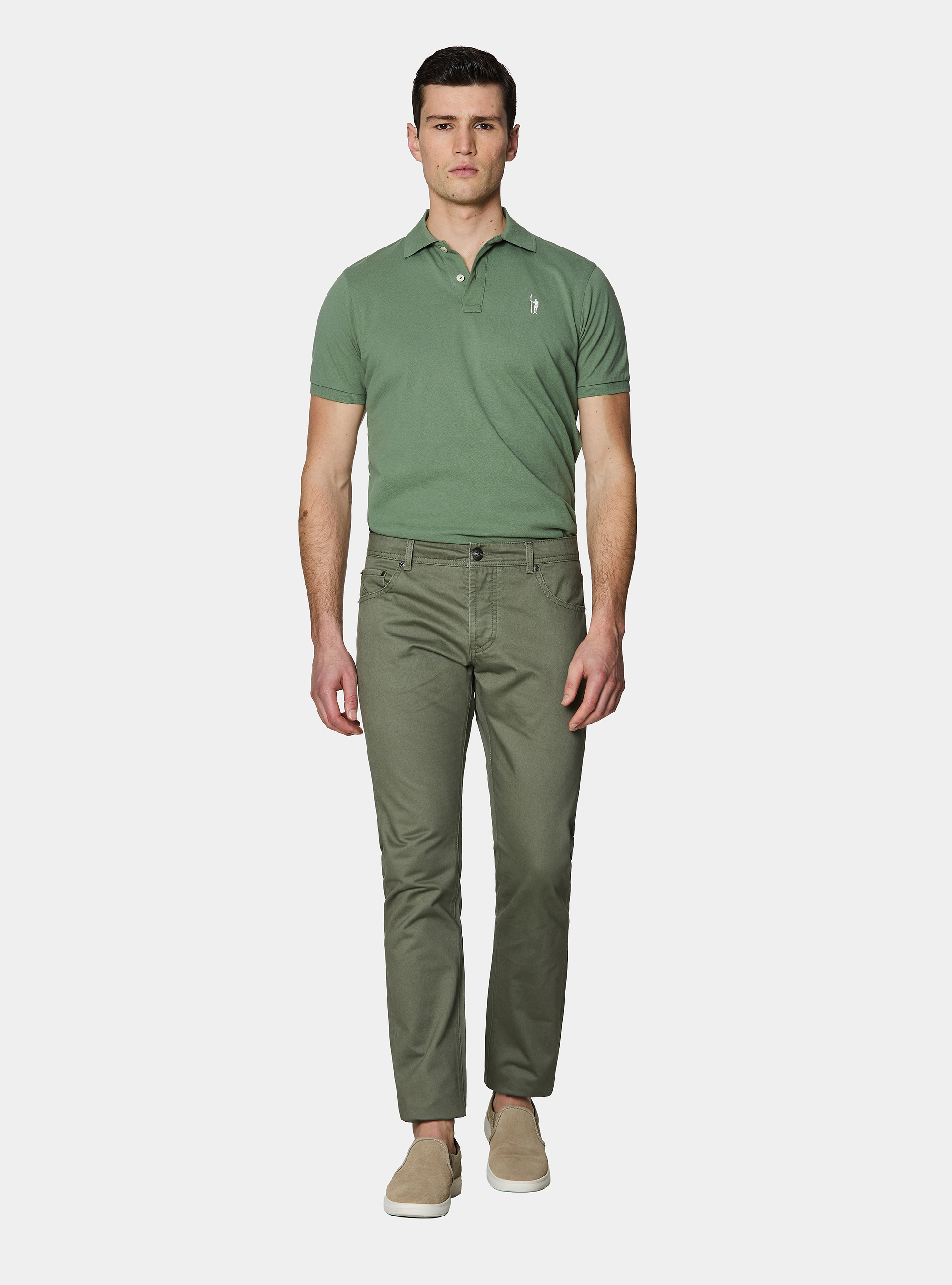 Pantalones slim fit de sarga de algod&oacute;n, SALVIA 0602C